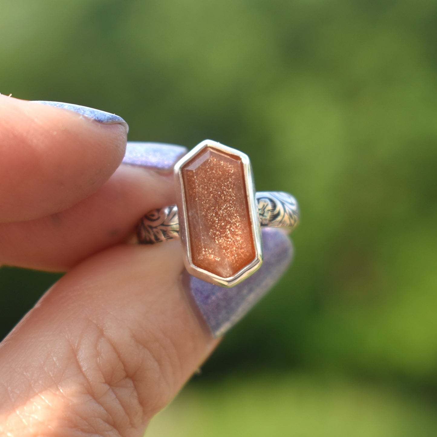 Hexagon Rings *Moonstone/Moss Agate* - Sizes 6, 8 & 7.5
