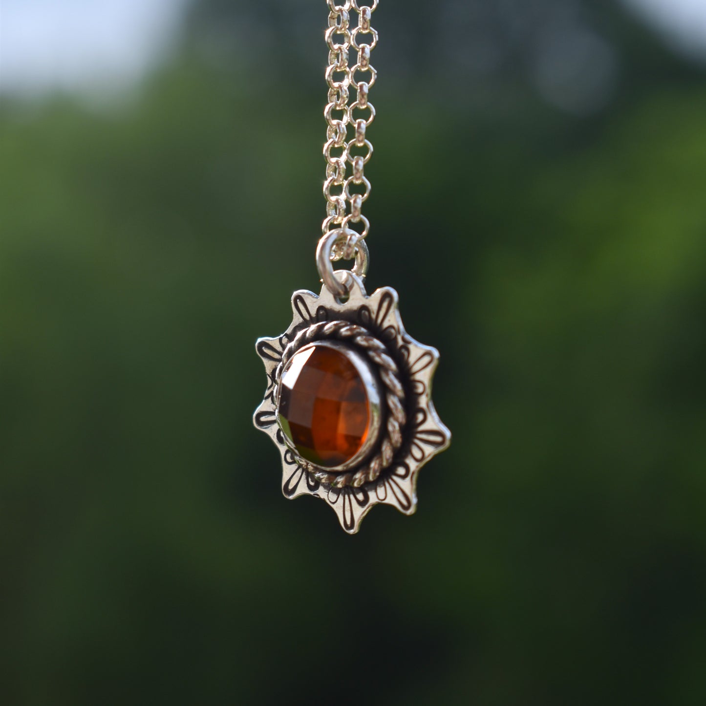 Hessonite Garnet Stamped Necklace