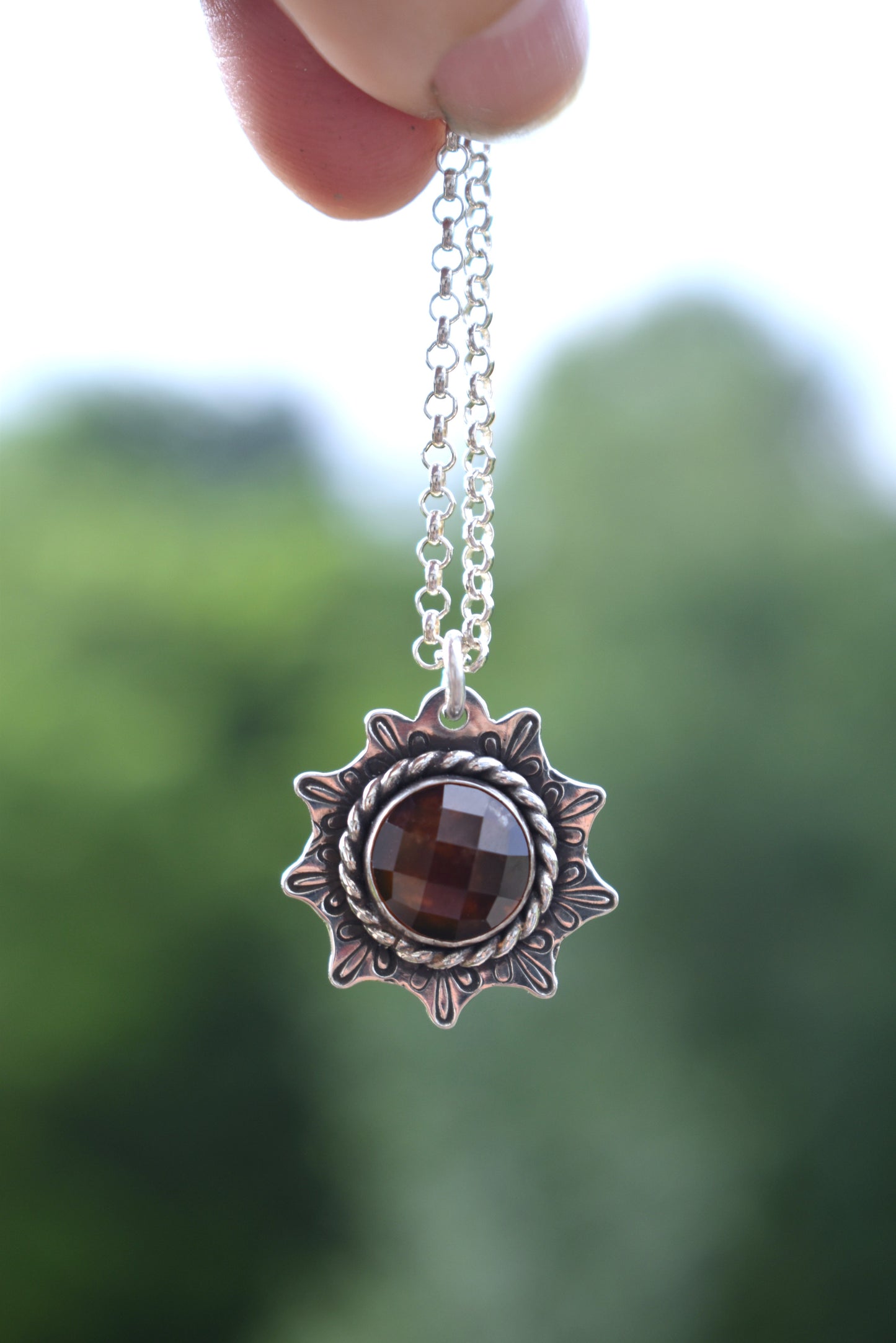Hessonite Garnet Stamped Necklace