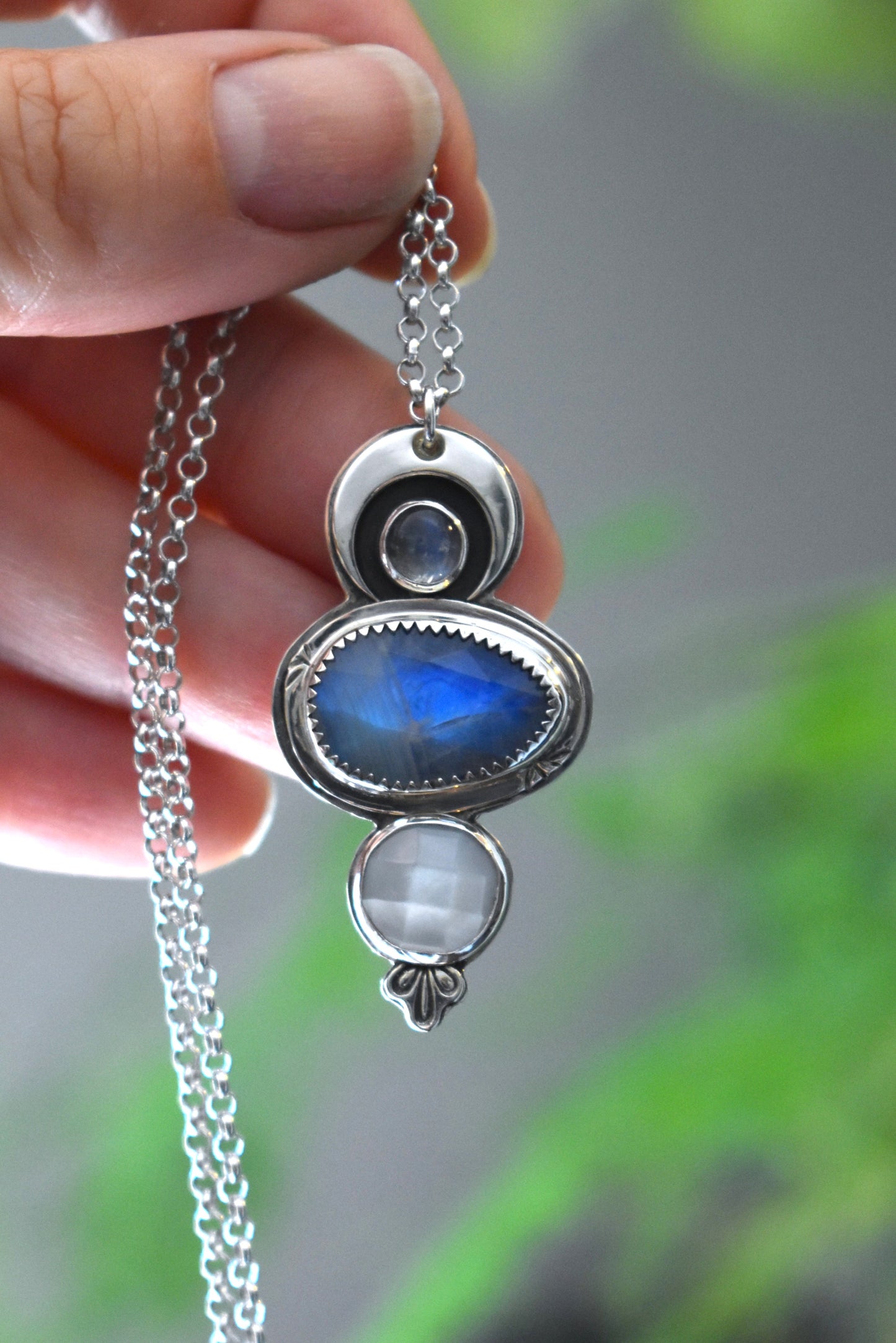 Moonstone & Mother of Pearl Triple Stone Necklace