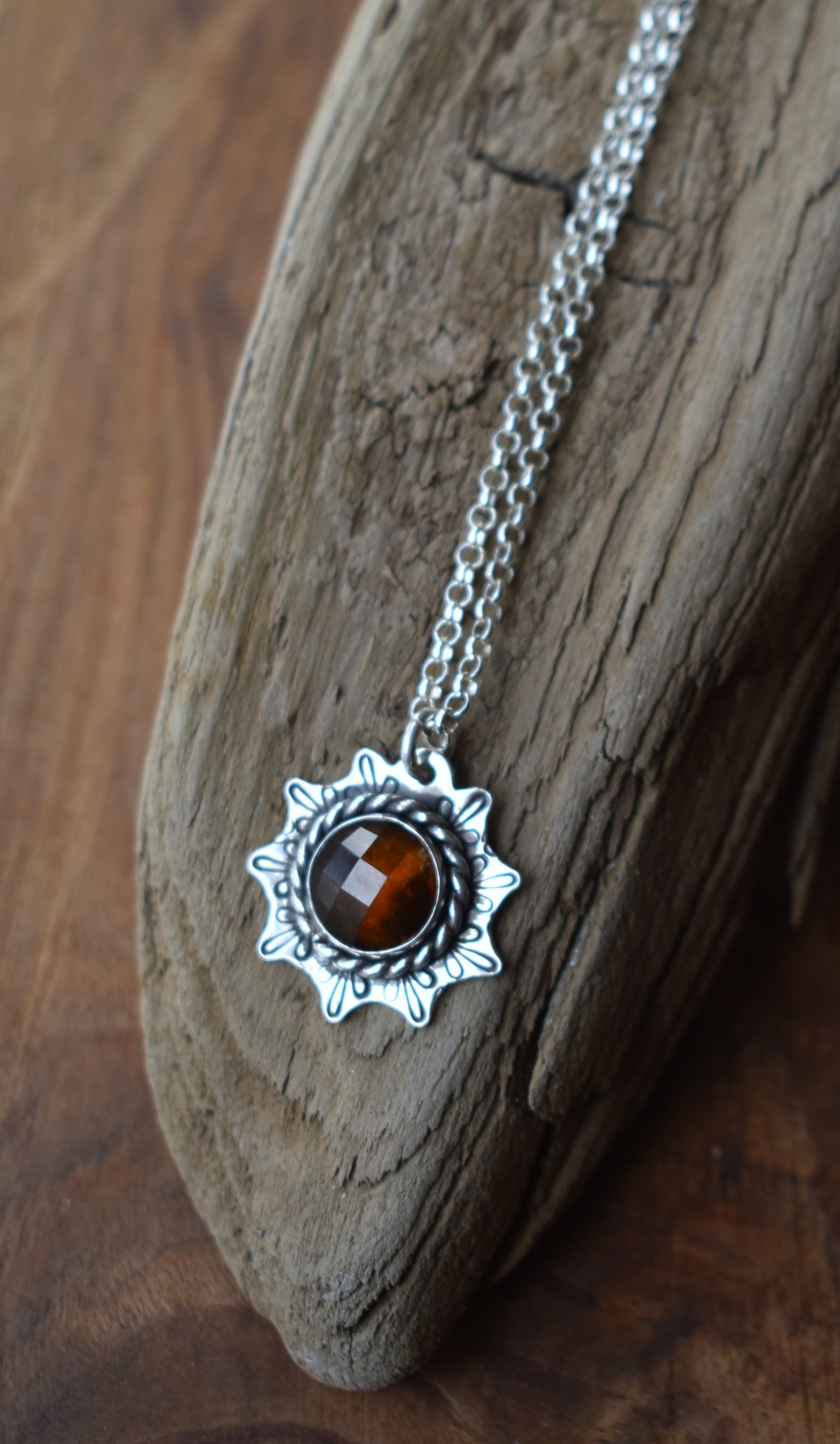 Hessonite Garnet Stamped Necklace