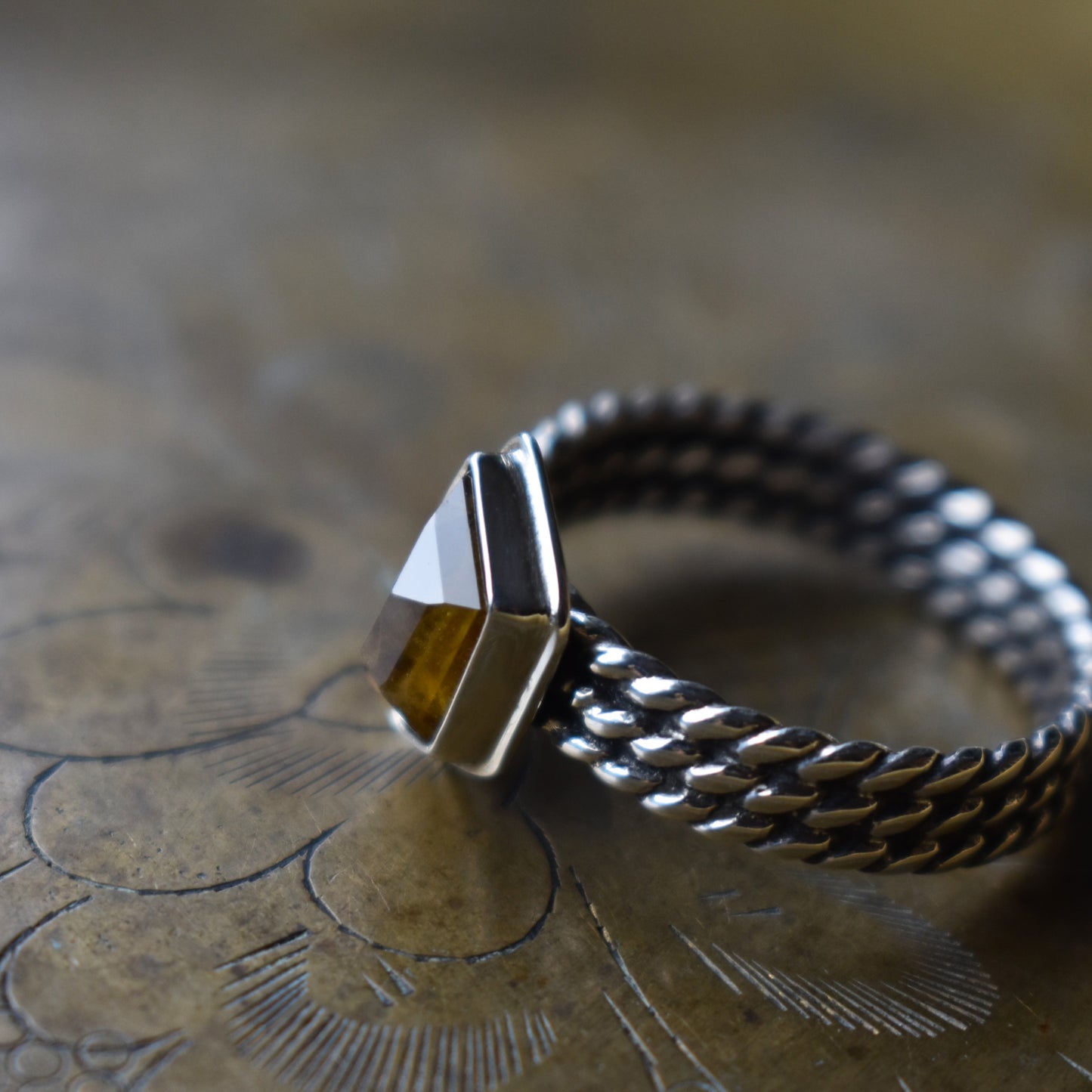 Faceted Sphene Ring - size 8