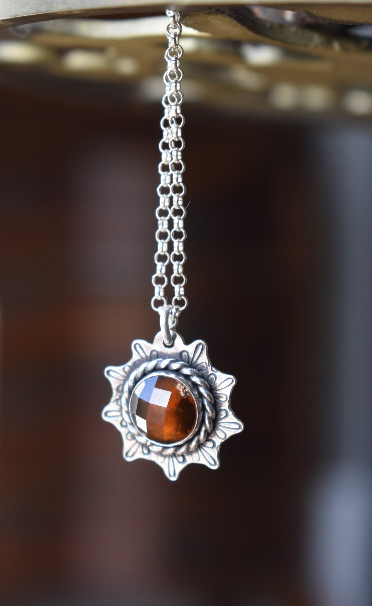 Hessonite Garnet Stamped Necklace