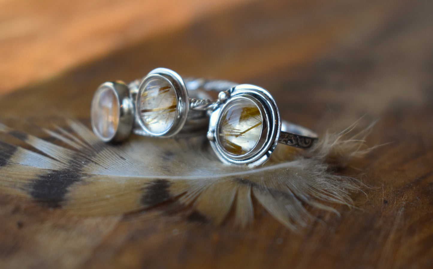 Golden Copper Rutile Quartz Wide Band Ring - size 6.5