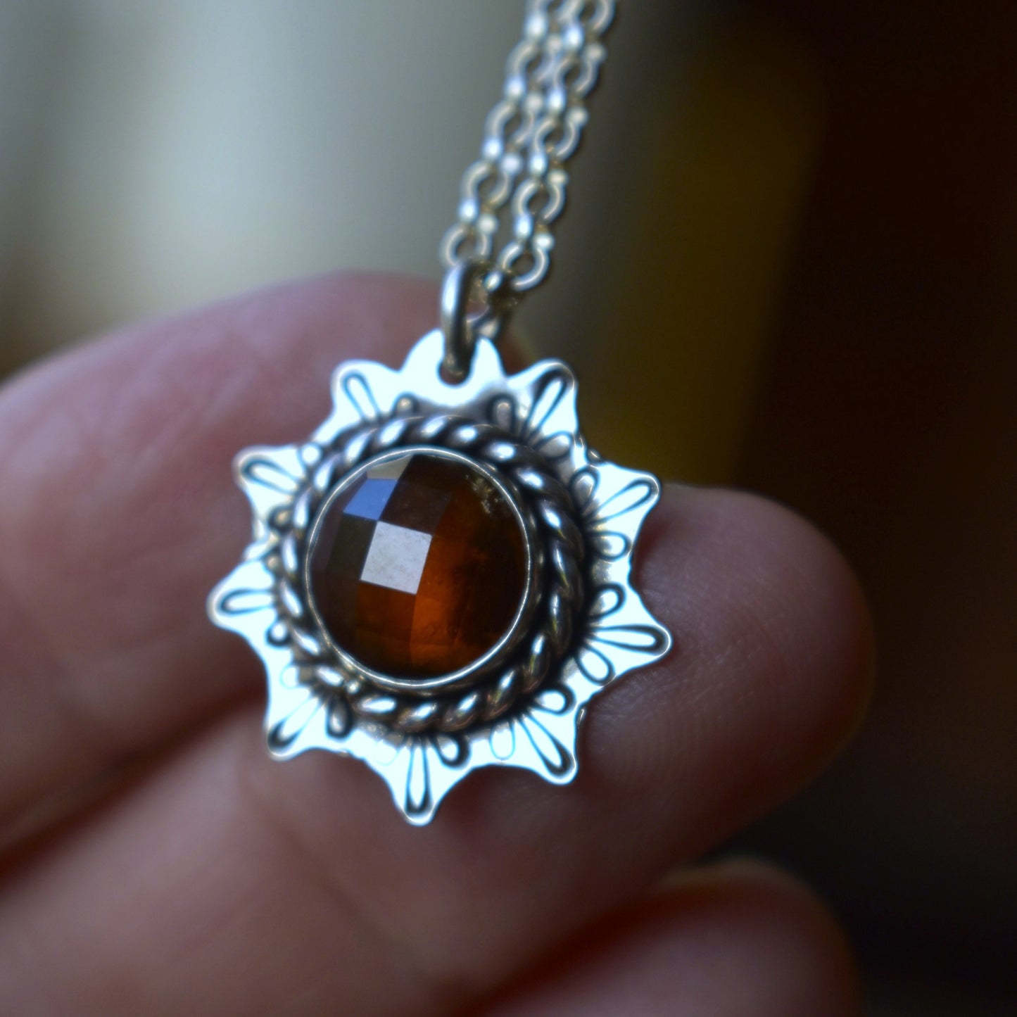 Hessonite Garnet Stamped Necklace