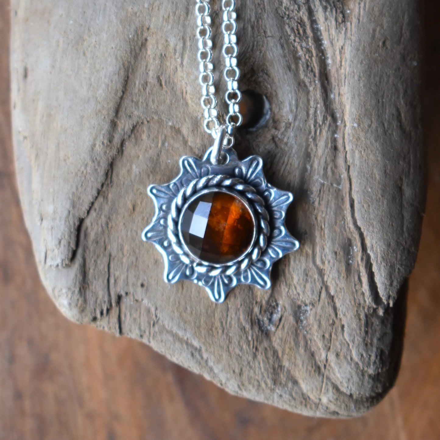 Hessonite Garnet Stamped Necklace