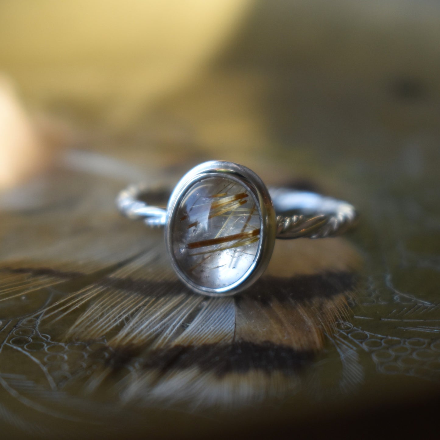 Golden Copper Rutile Quartz Ring - size 8.25
