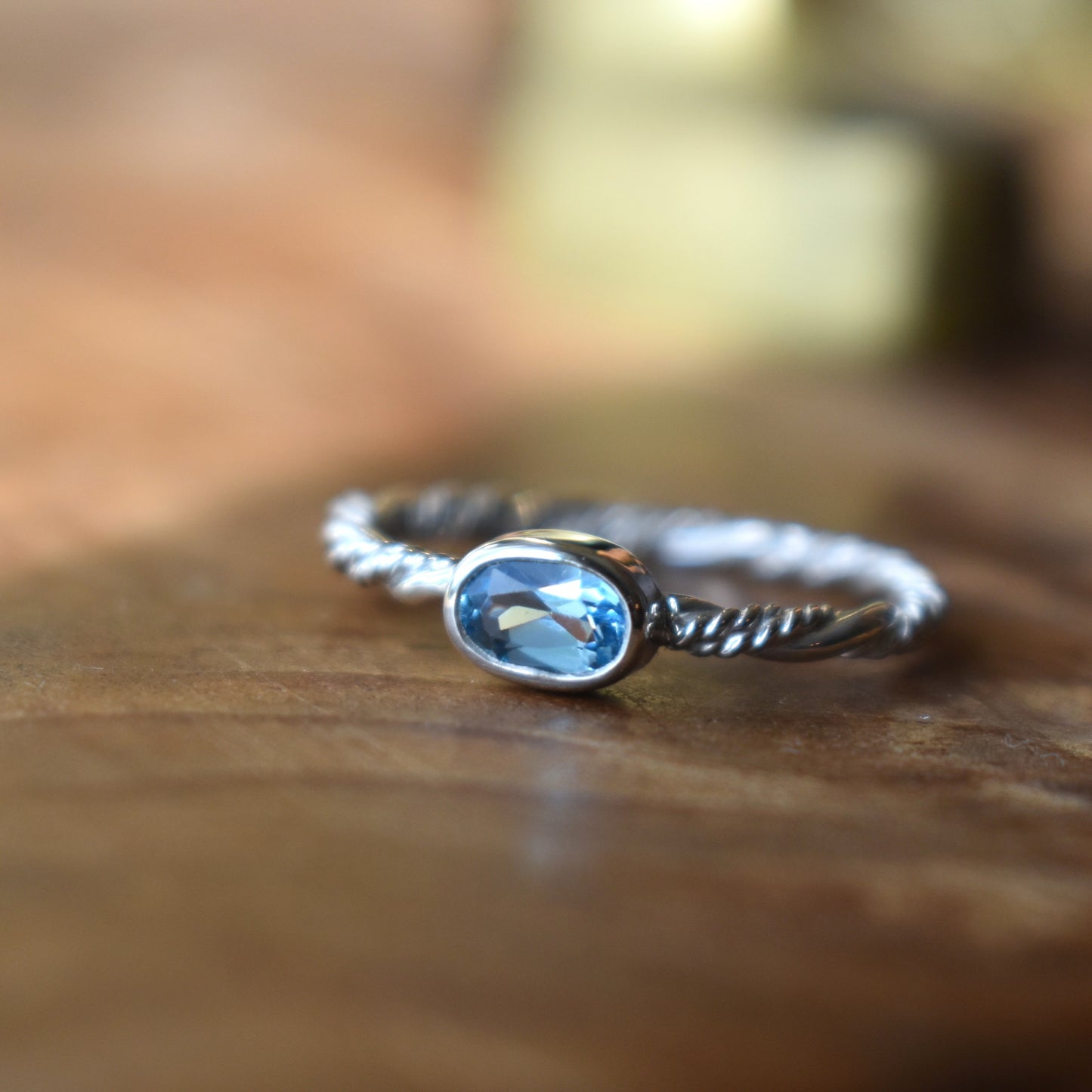 Faceted Swiss Blue Topaz Ring - size 8.5