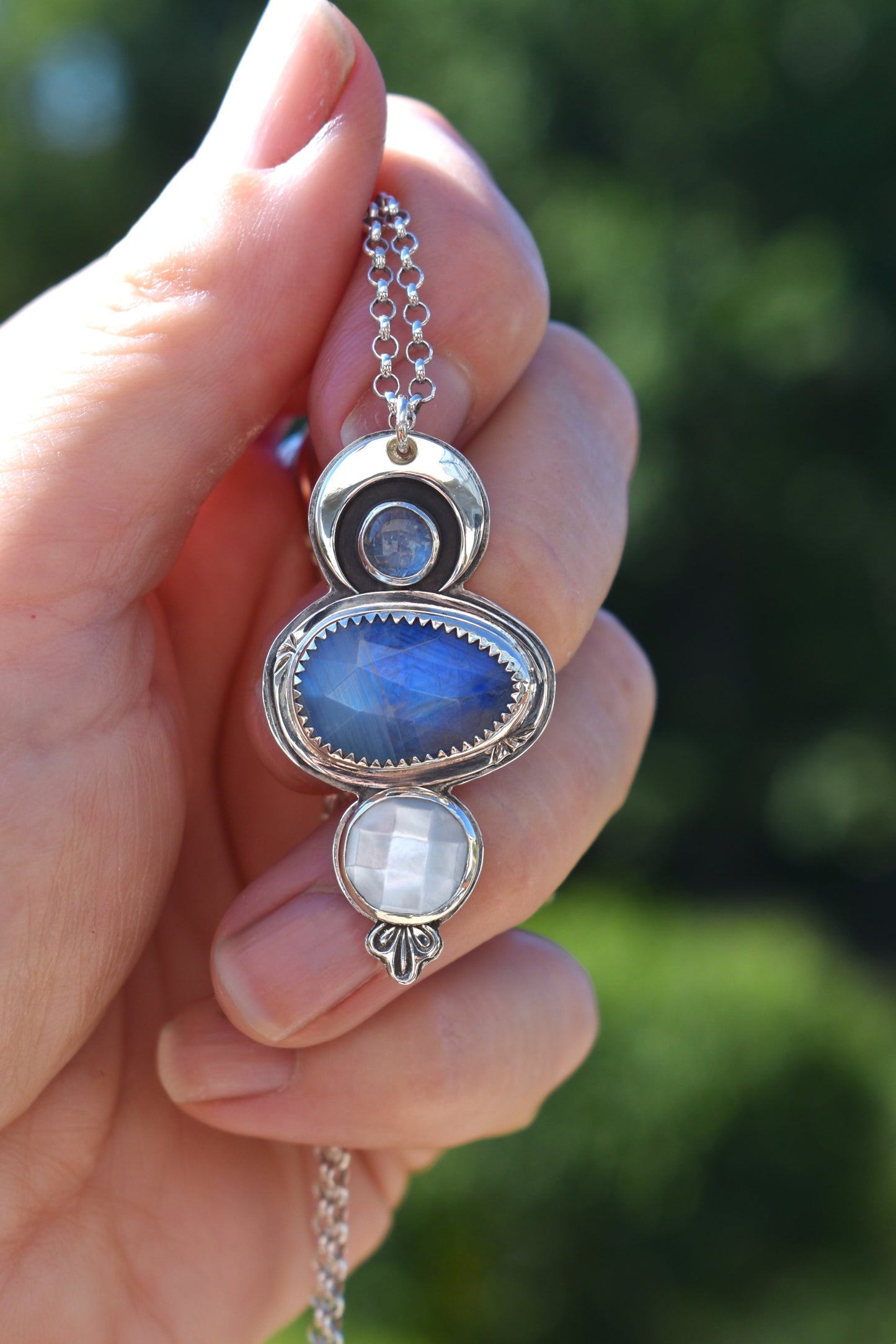 Moonstone & Mother of Pearl Triple Stone Necklace