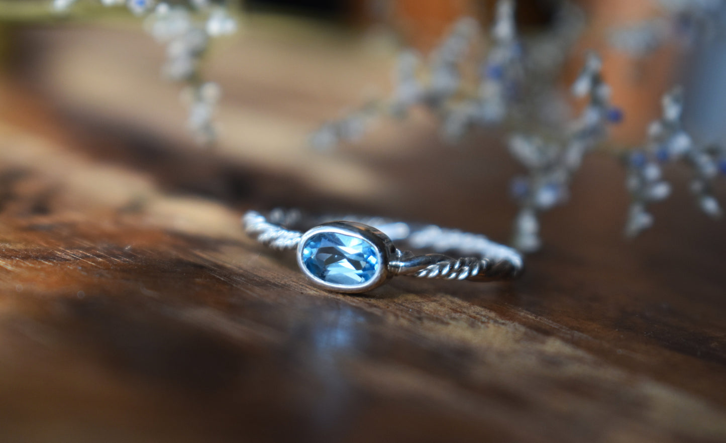 Faceted Swiss Blue Topaz Ring - size 8.5