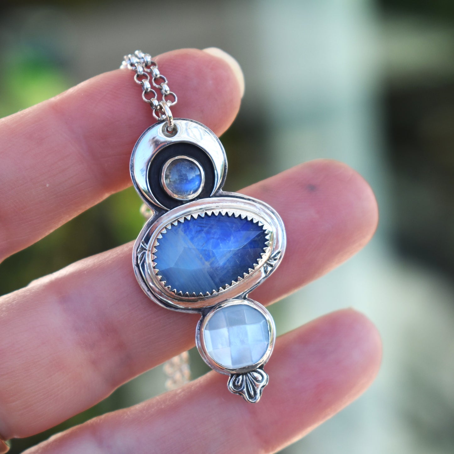 Moonstone & Mother of Pearl Triple Stone Necklace