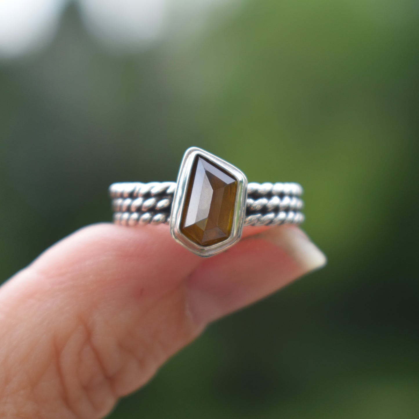 Faceted Sphene Ring - size 8