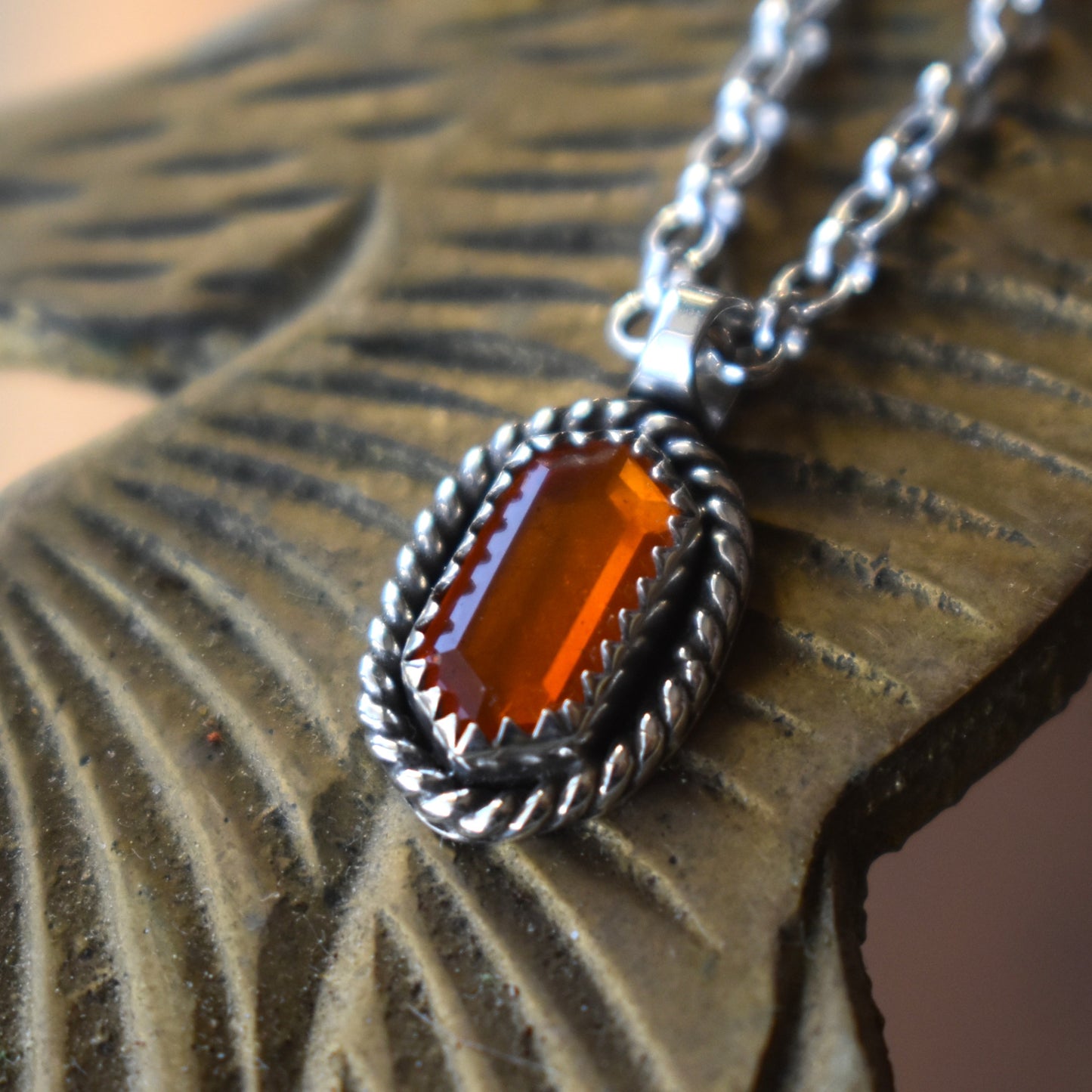Fire Opal Tablet Necklace