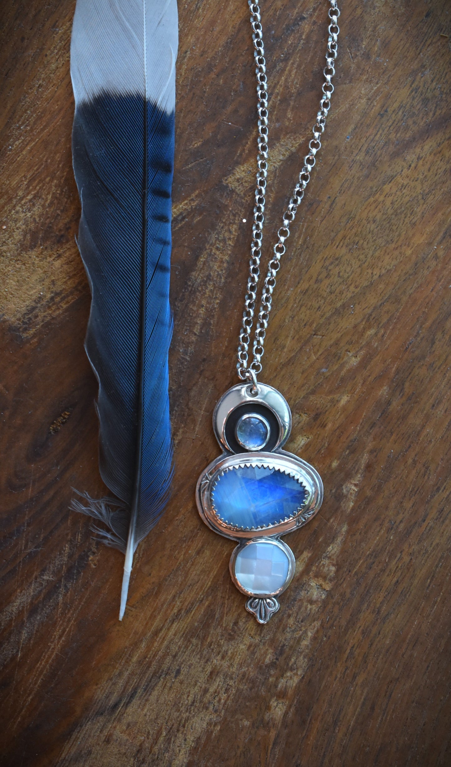 Moonstone & Mother of Pearl Triple Stone Necklace