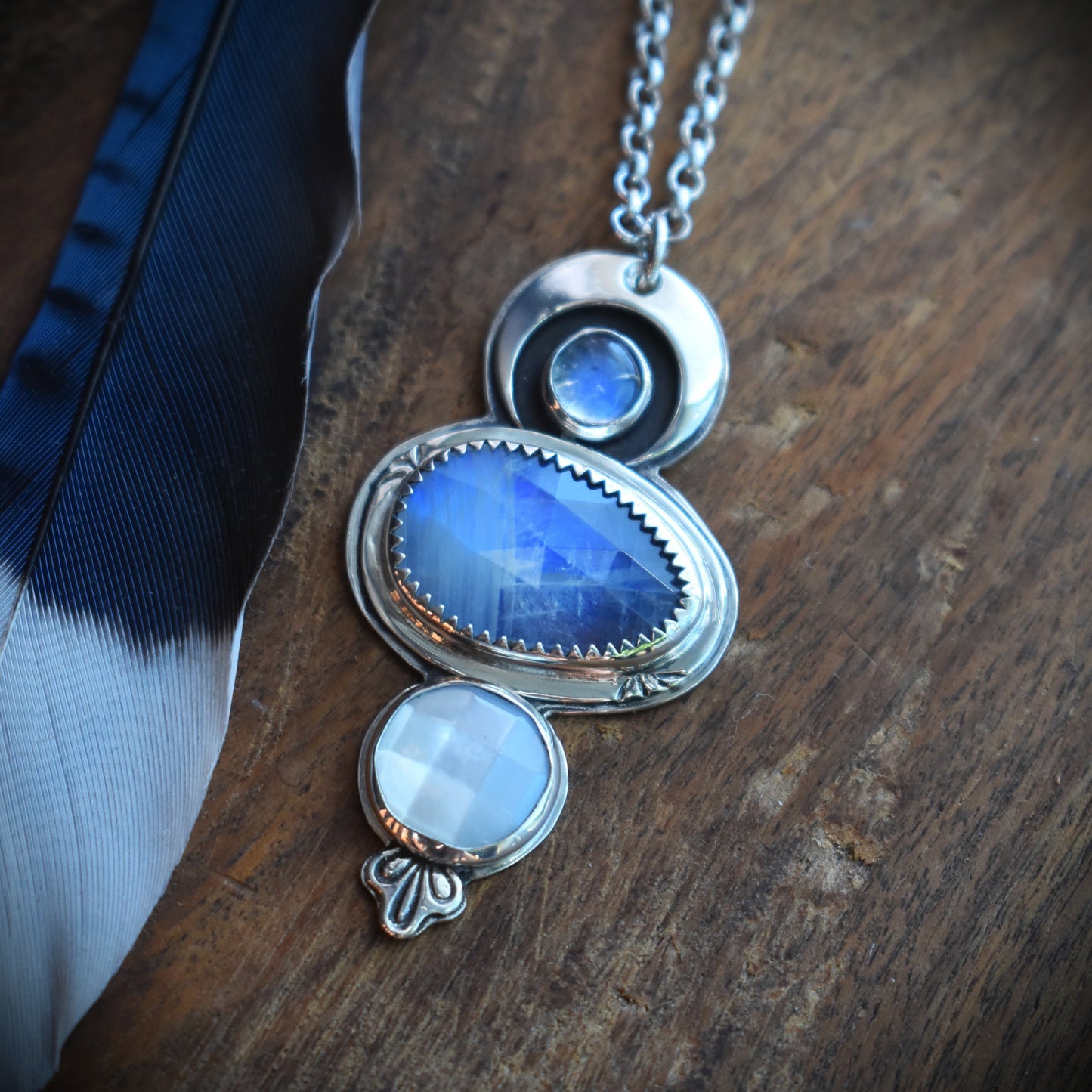 Moonstone & Mother of Pearl Triple Stone Necklace