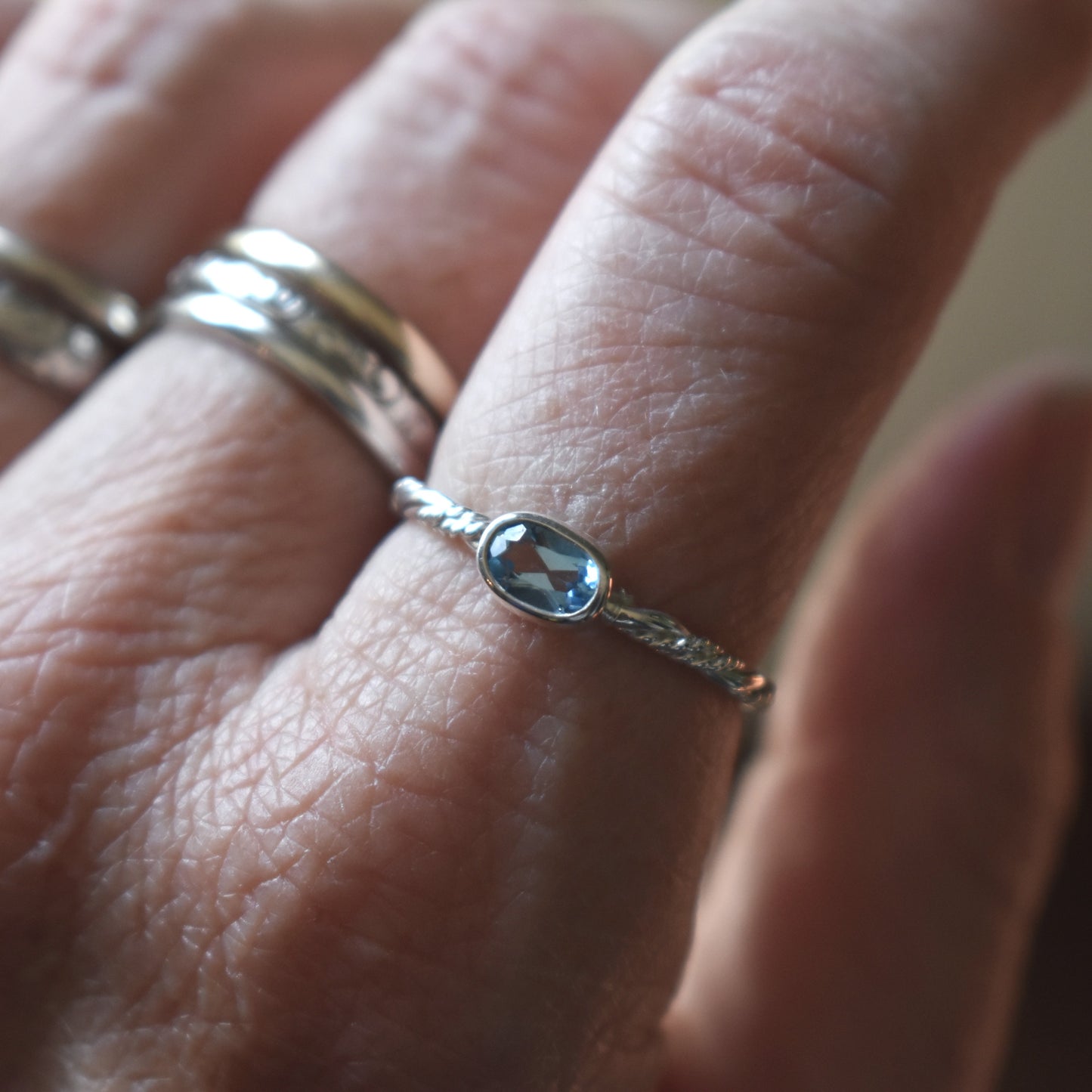 Faceted Swiss Blue Topaz Ring - size 8.5