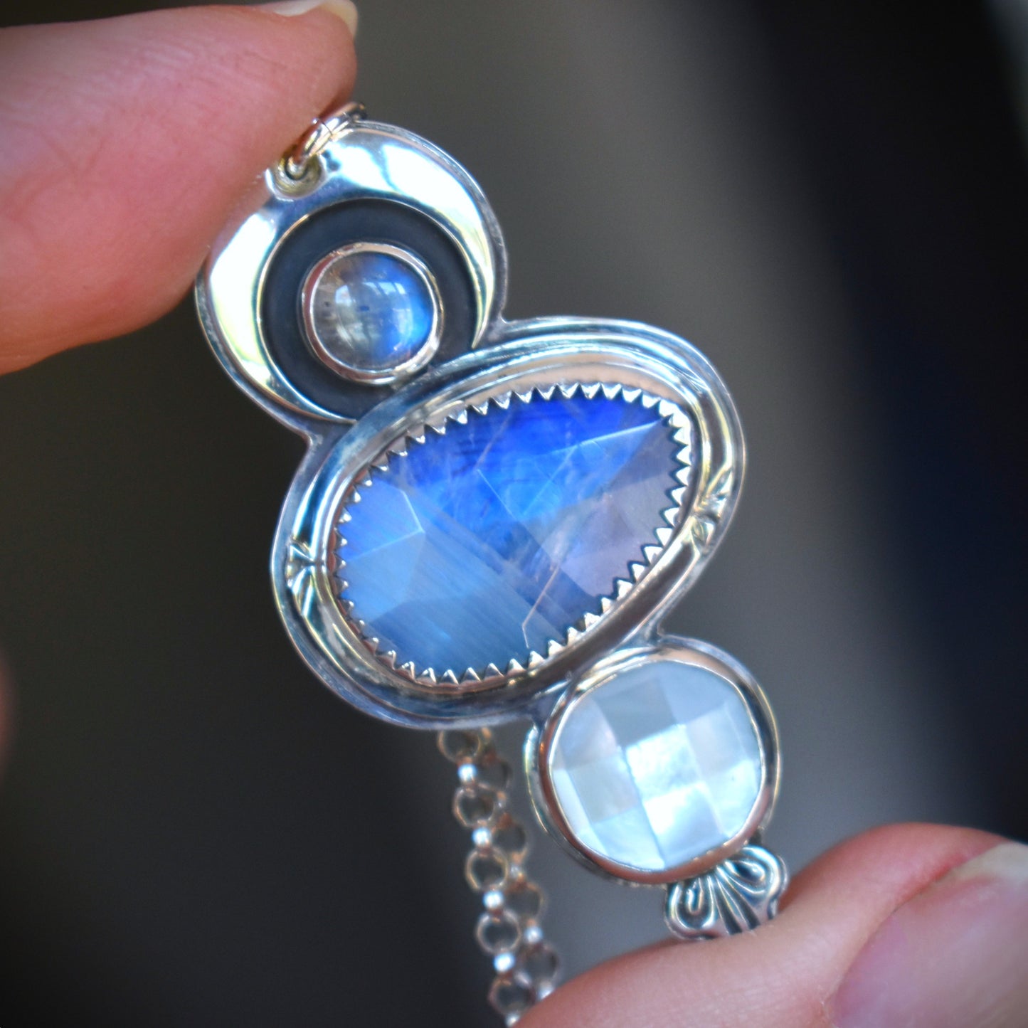 Moonstone & Mother of Pearl Triple Stone Necklace