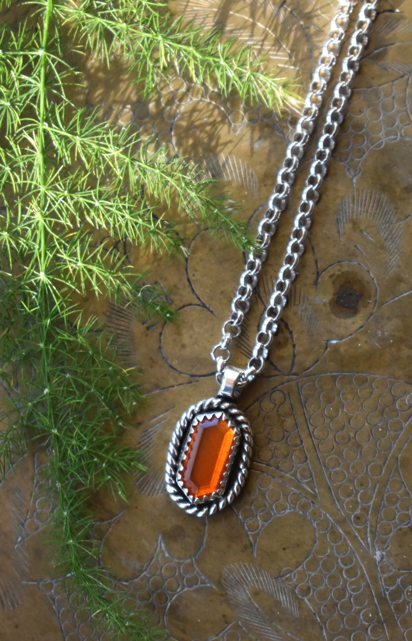 Fire Opal Tablet Necklace