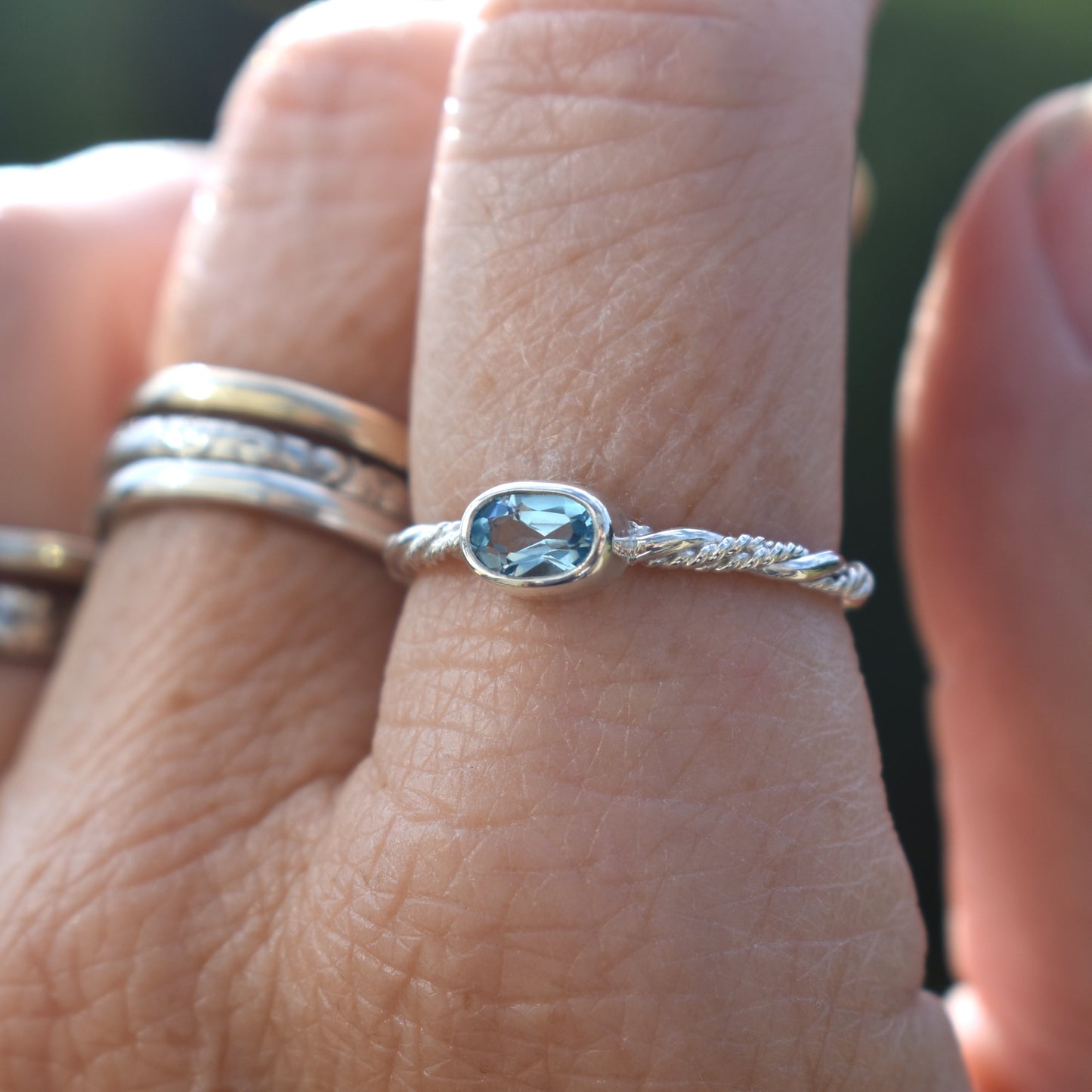 Faceted Swiss Blue Topaz Ring - size 8.5