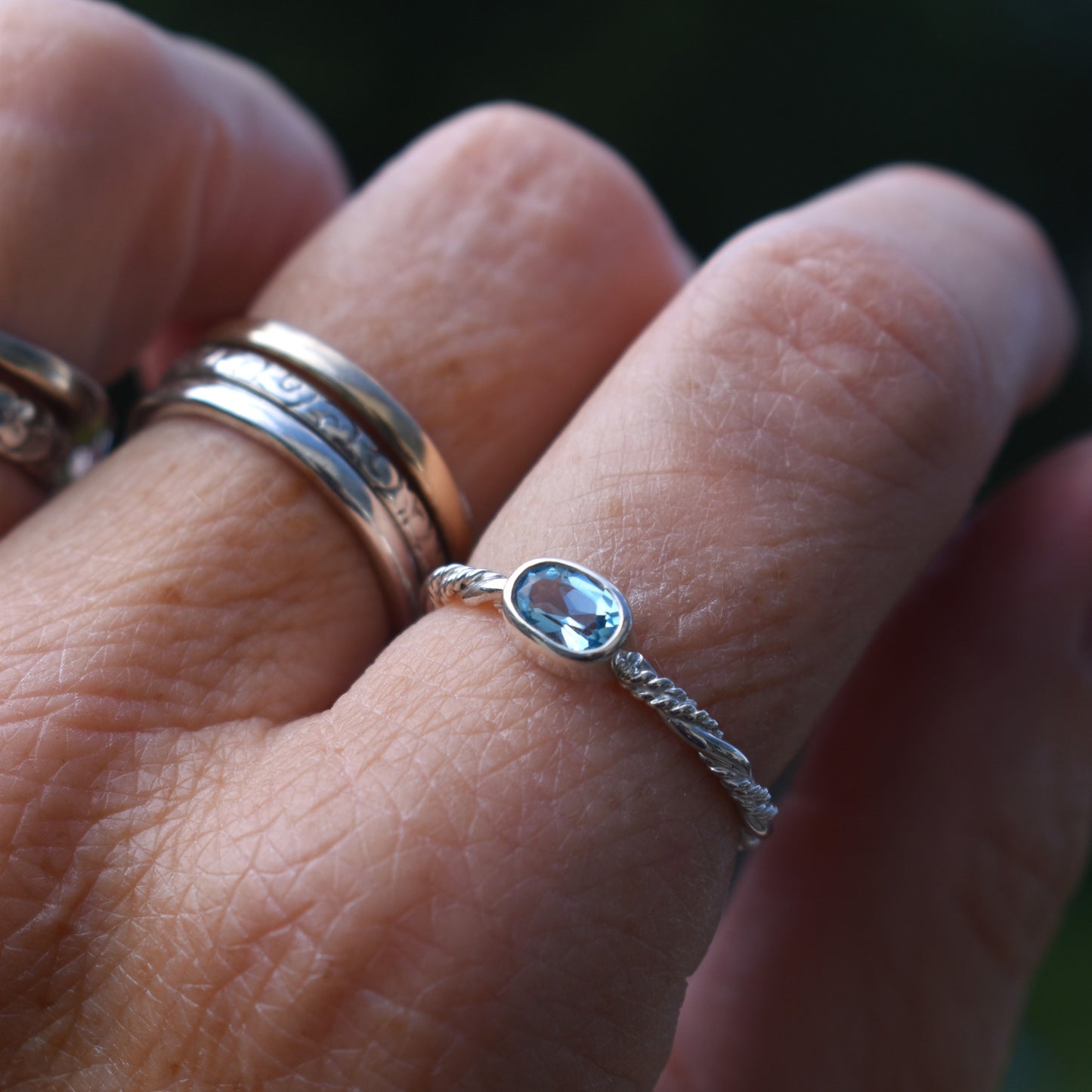 Faceted Swiss Blue Topaz Ring - size 8.5