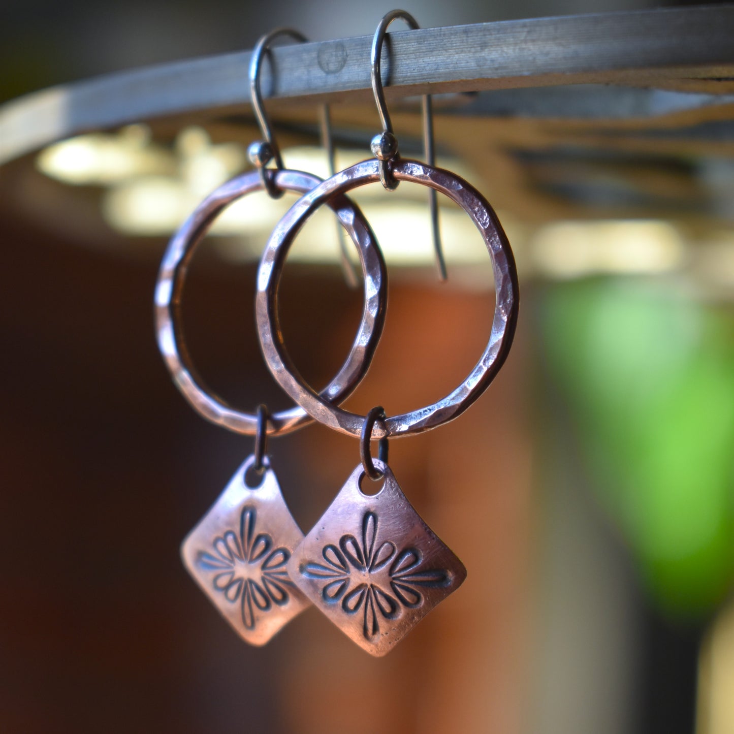 Copper Stamped Hoop Earrings