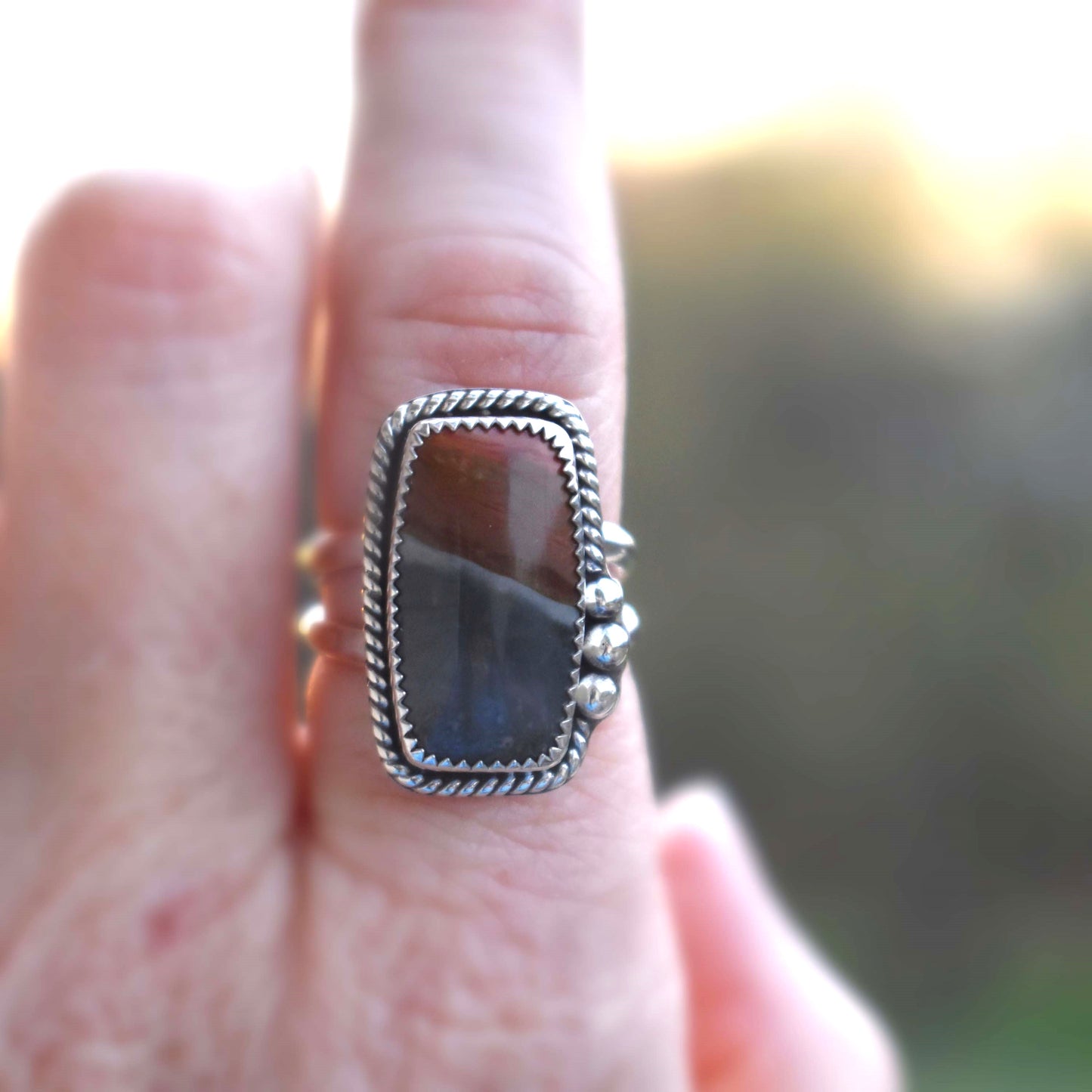 Rectangle Polychrome Jasper Ring - size 8