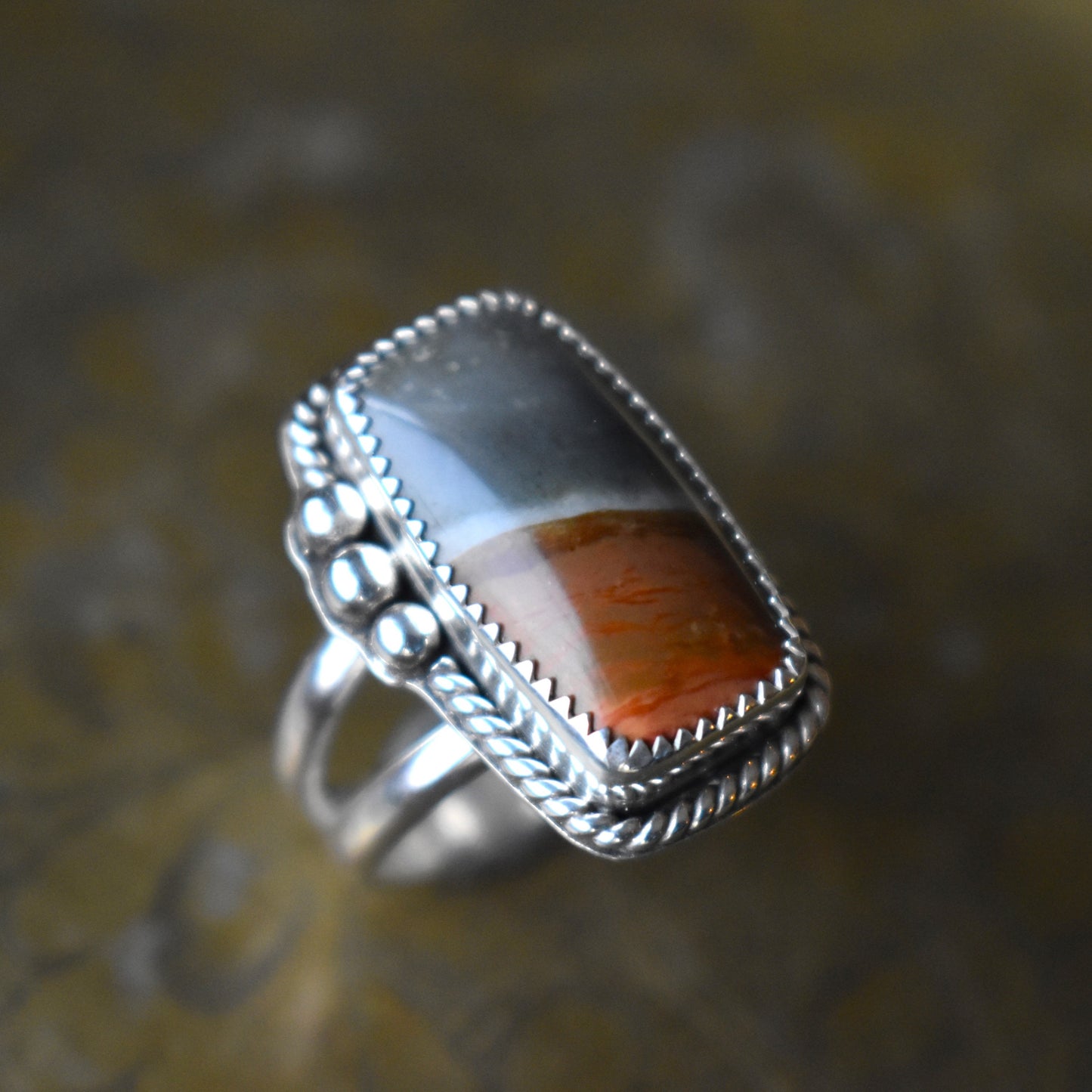 Rectangle Polychrome Jasper Ring - size 8