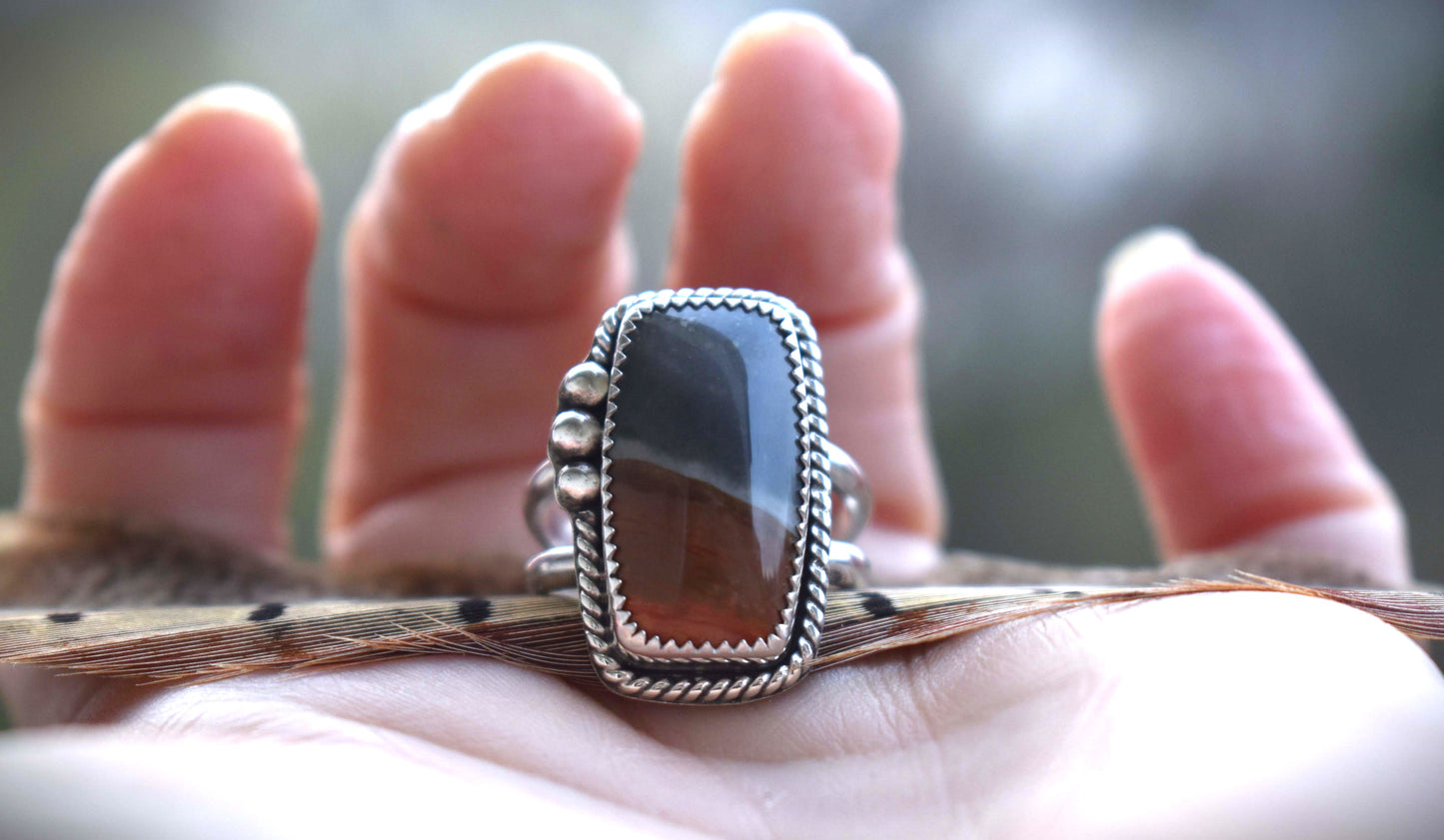 Rectangle Polychrome Jasper Ring - size 8