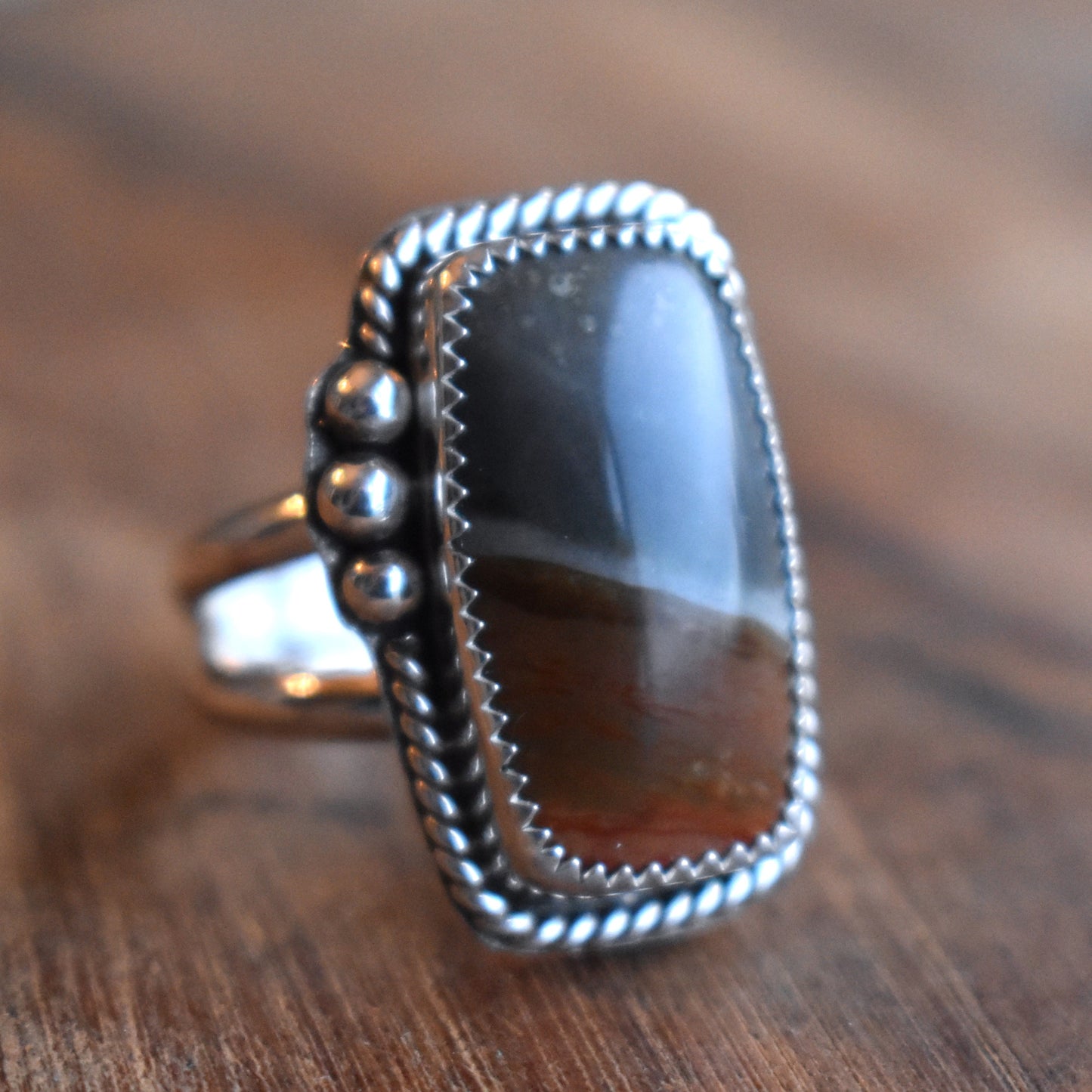 Rectangle Polychrome Jasper Ring - size 8