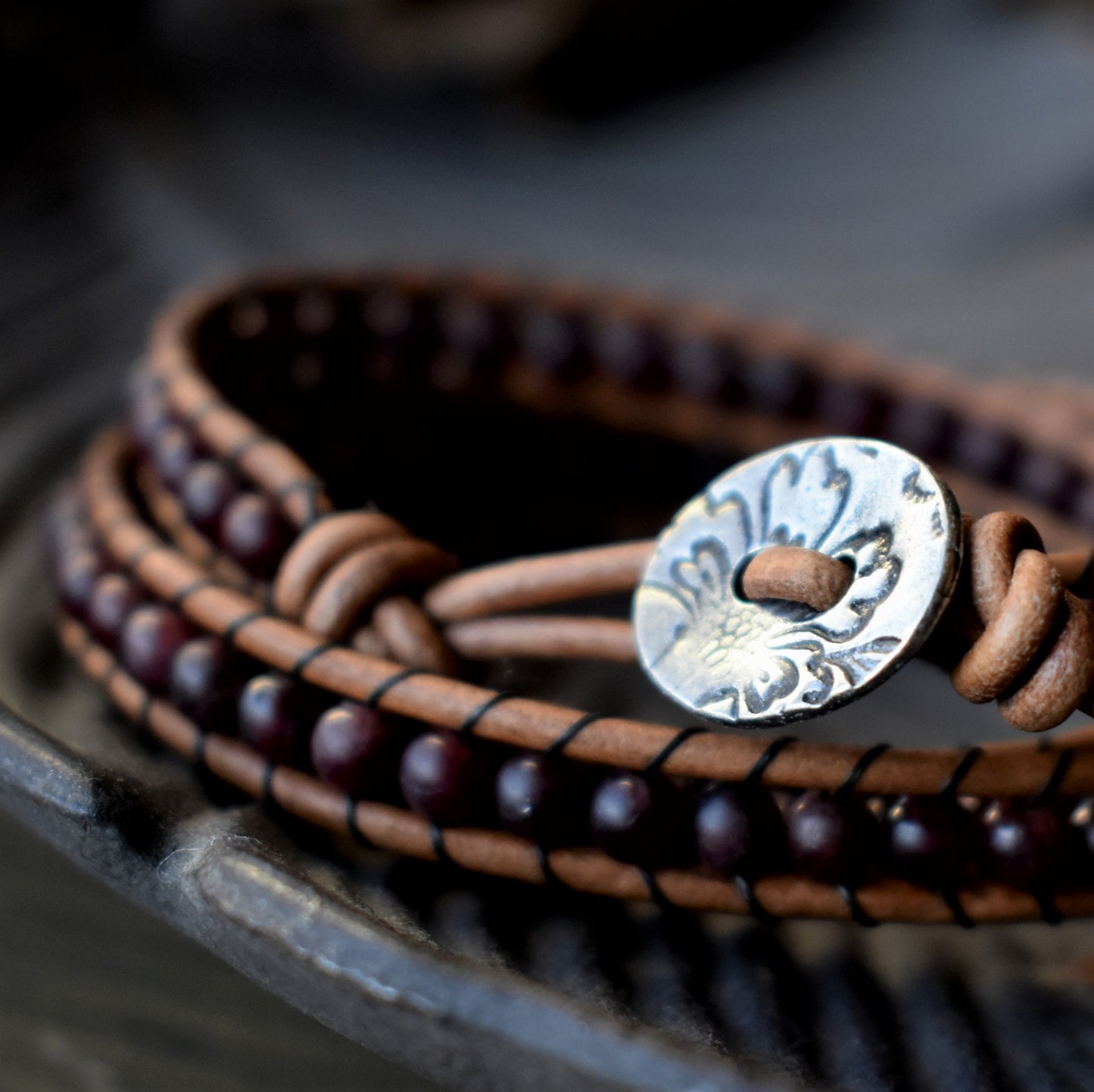 Garnet Wrap Bracelet/Essential Oil Bracelet
