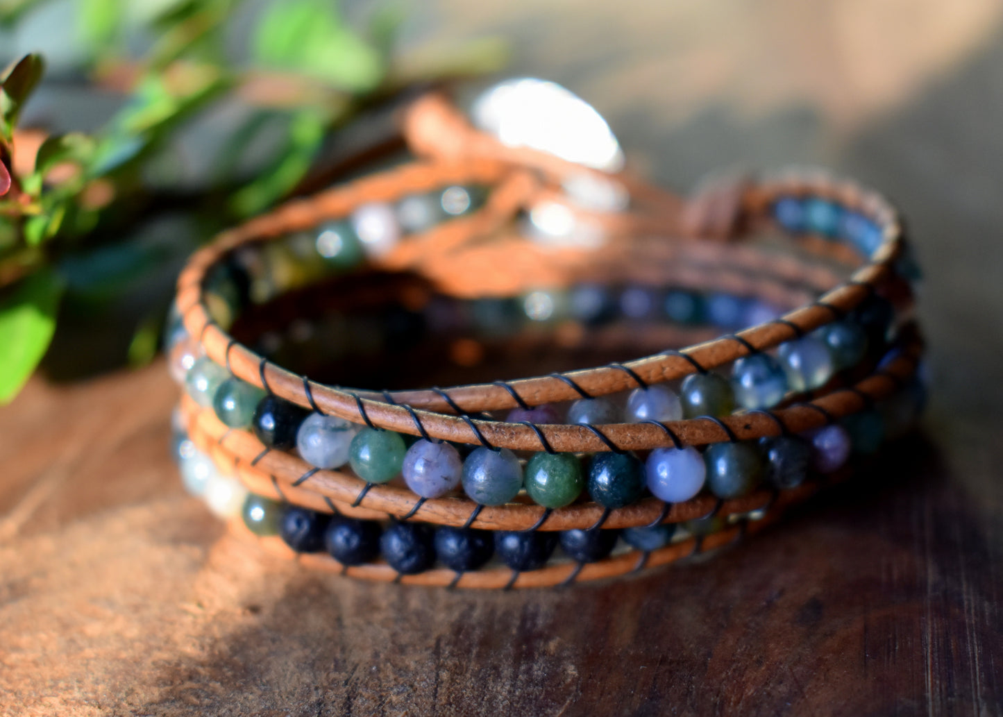 Agate and Lava Bead Wrap Bracelet // Essential Oil Bracelet // Leather Bracelet // Beaded Bracelet