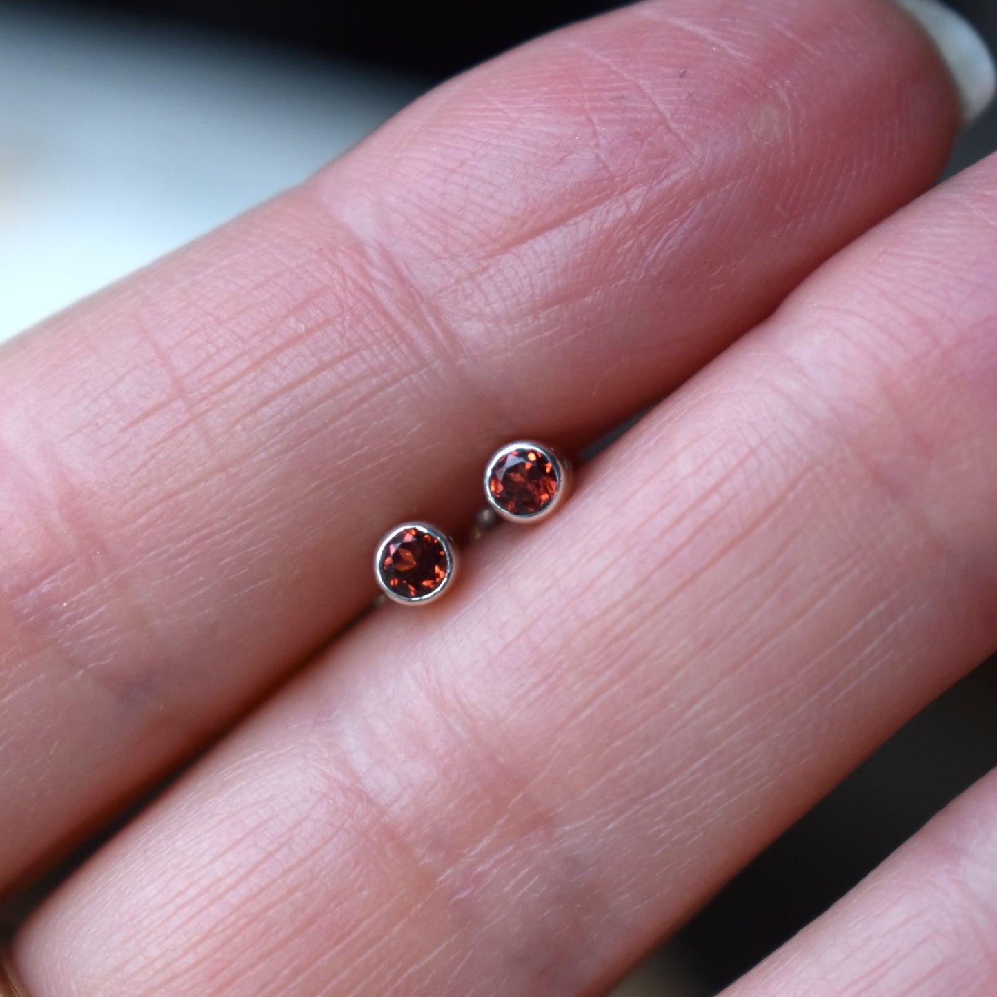 Tiny Garnet Studs