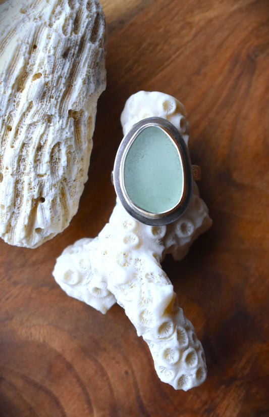 Authentic Weathered Sea Glass Ring - Seafoam - size 8.5