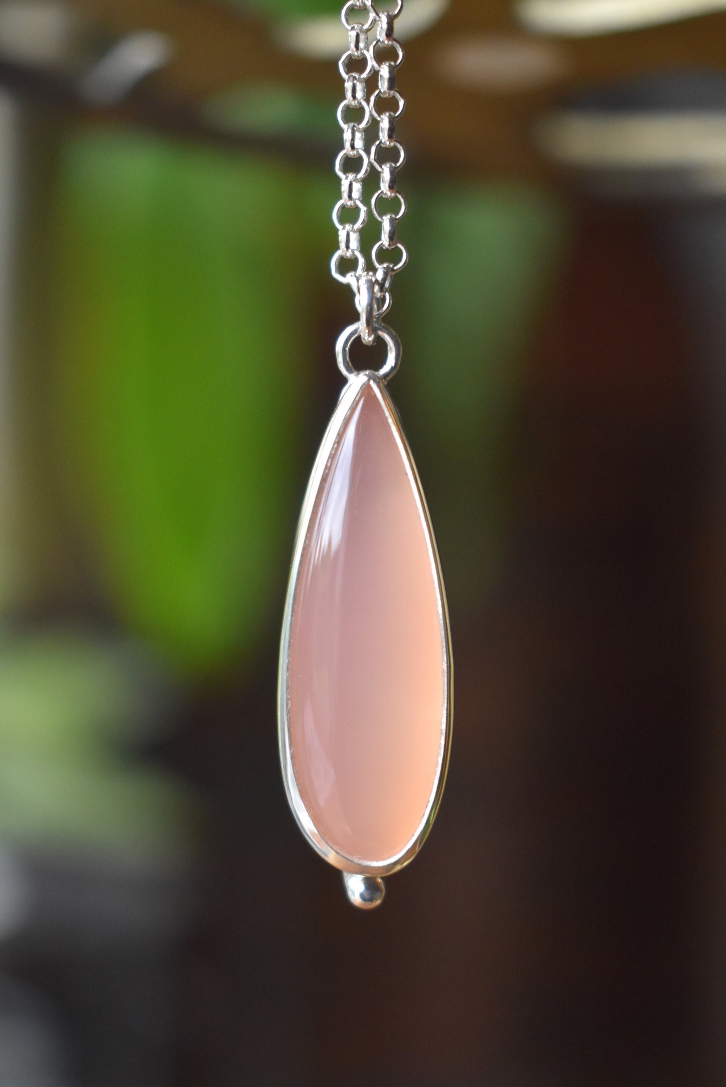 Pink Chalcedony Elongated Pear Necklace