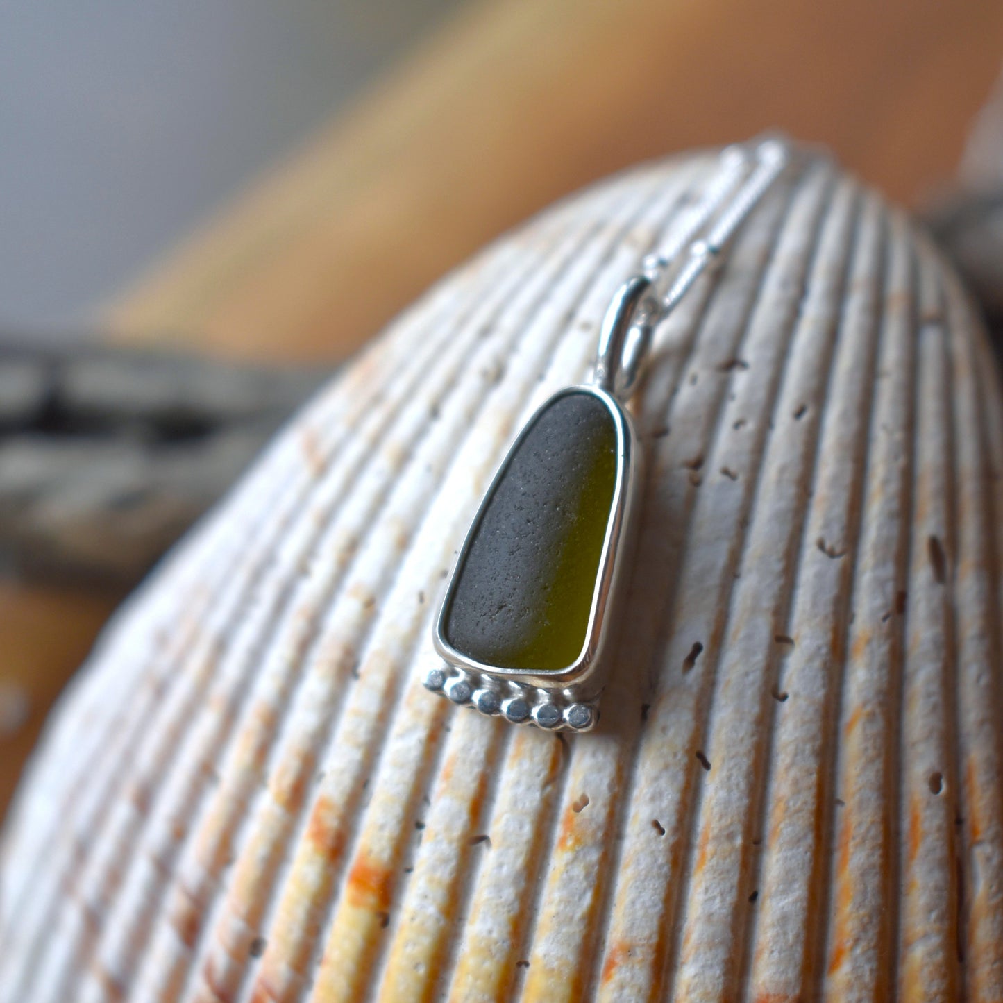 Sea Glass Necklace - Olive Green