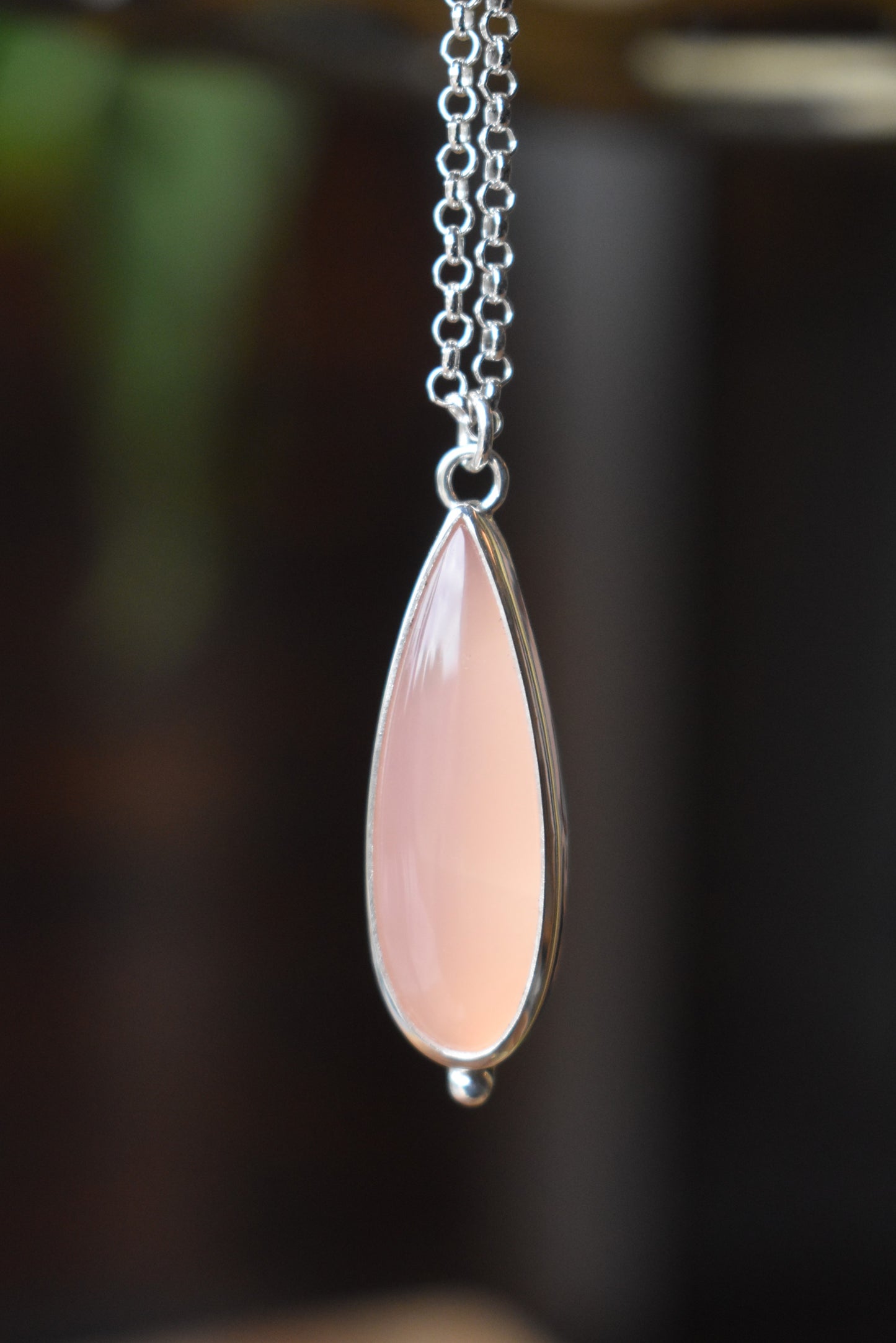 Pink Chalcedony Elongated Pear Necklace