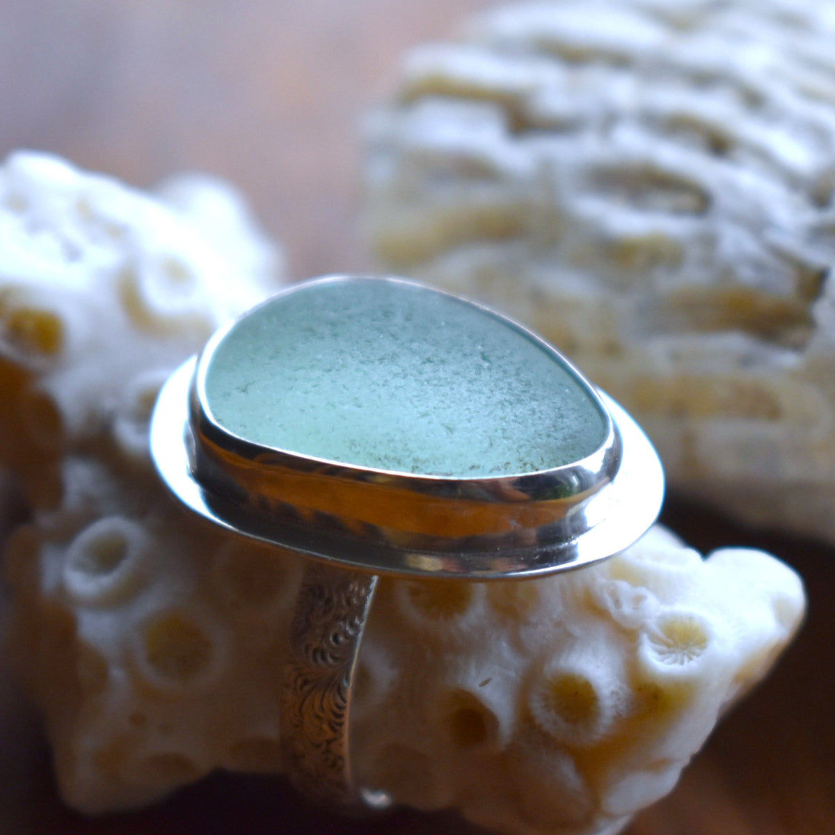 Authentic Weathered Sea Glass Ring - Seafoam - size 8.5