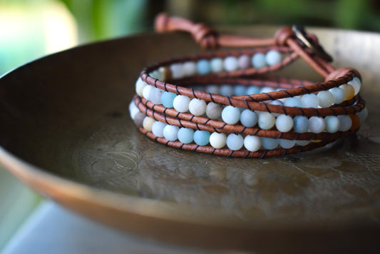 Amazonite Bead Wrap Bracelet // Leather Bracelet // Beaded Bracelet