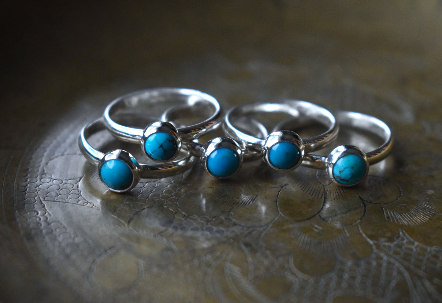 Tiny Turquoise Silver Rings - various sizes