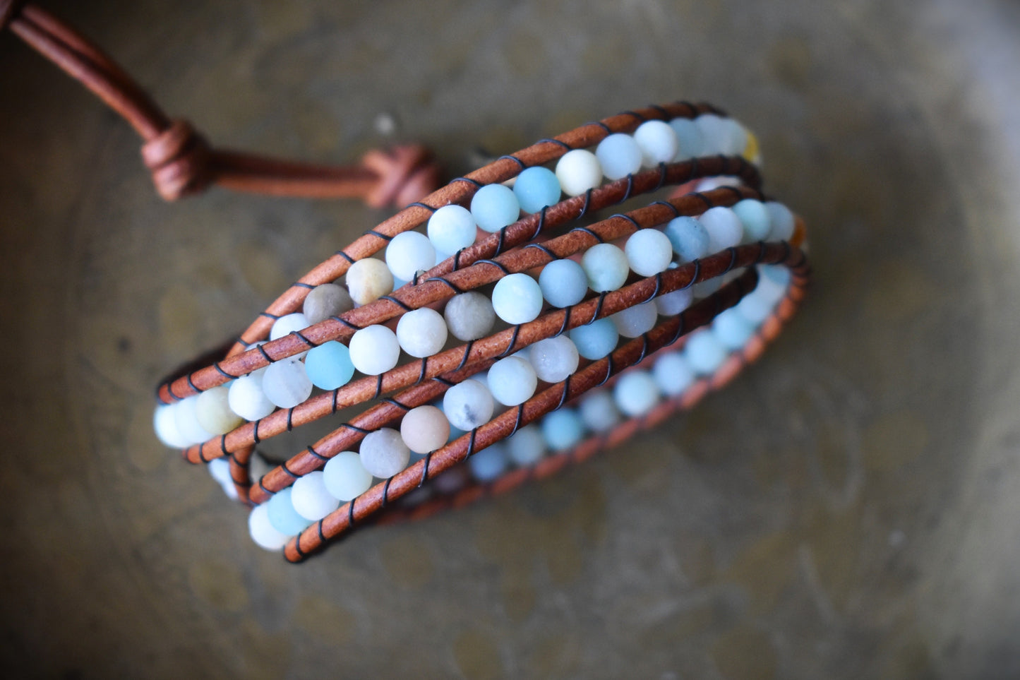 Amazonite Bead Wrap Bracelet // Leather Bracelet // Beaded Bracelet