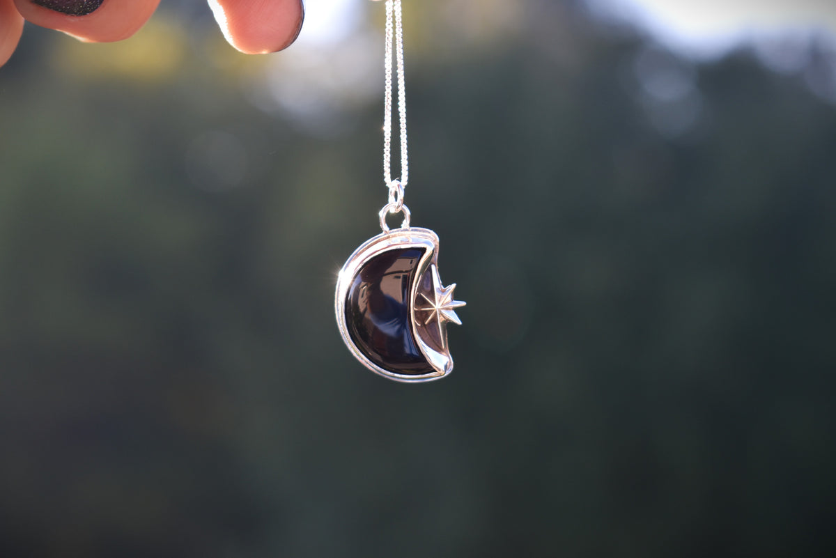 Black Onyx Moon & Star Necklace