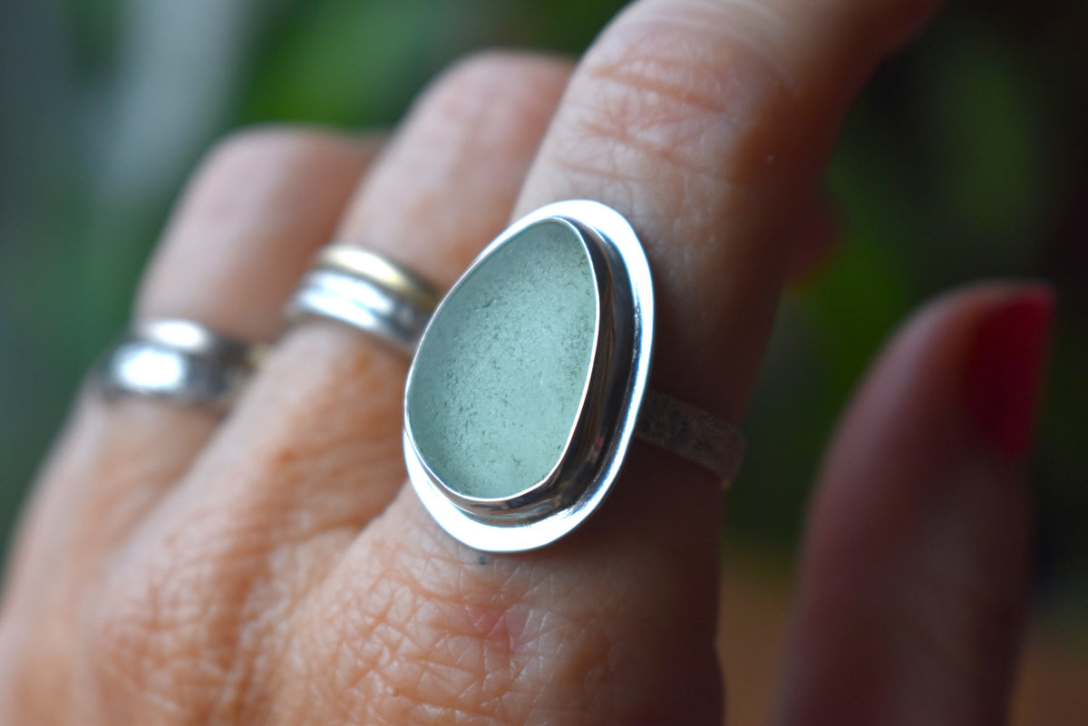 Authentic Weathered Sea Glass Ring - Seafoam - size 8.5