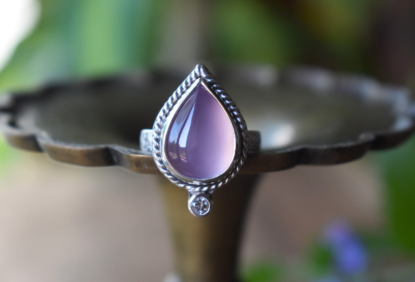 Lilac Chalcedony & White Topaz Double Stone Ring - size 7.5