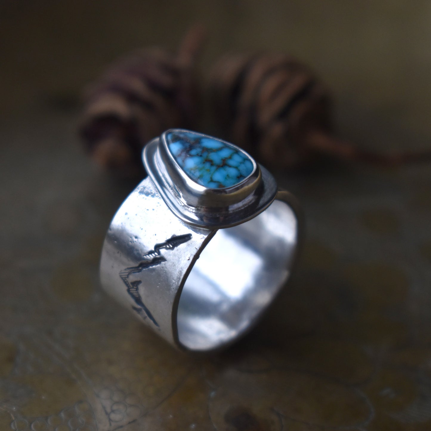 Moonrise Ridge - Kingman Turquoise Wide Band Ring - size 7