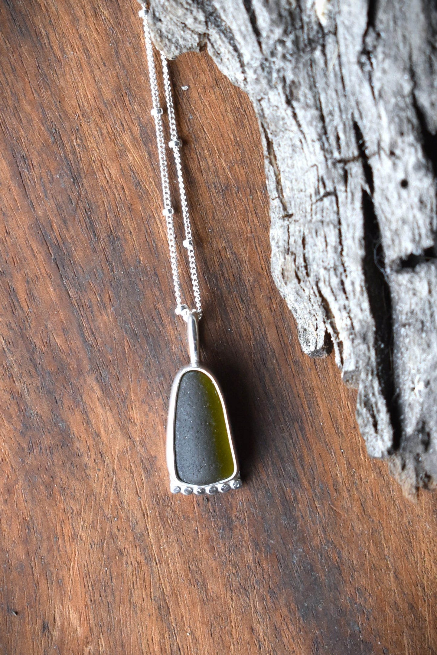 Sea Glass Necklace - Olive Green