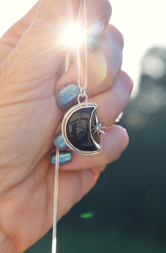 Black Onyx Moon & Star Necklace