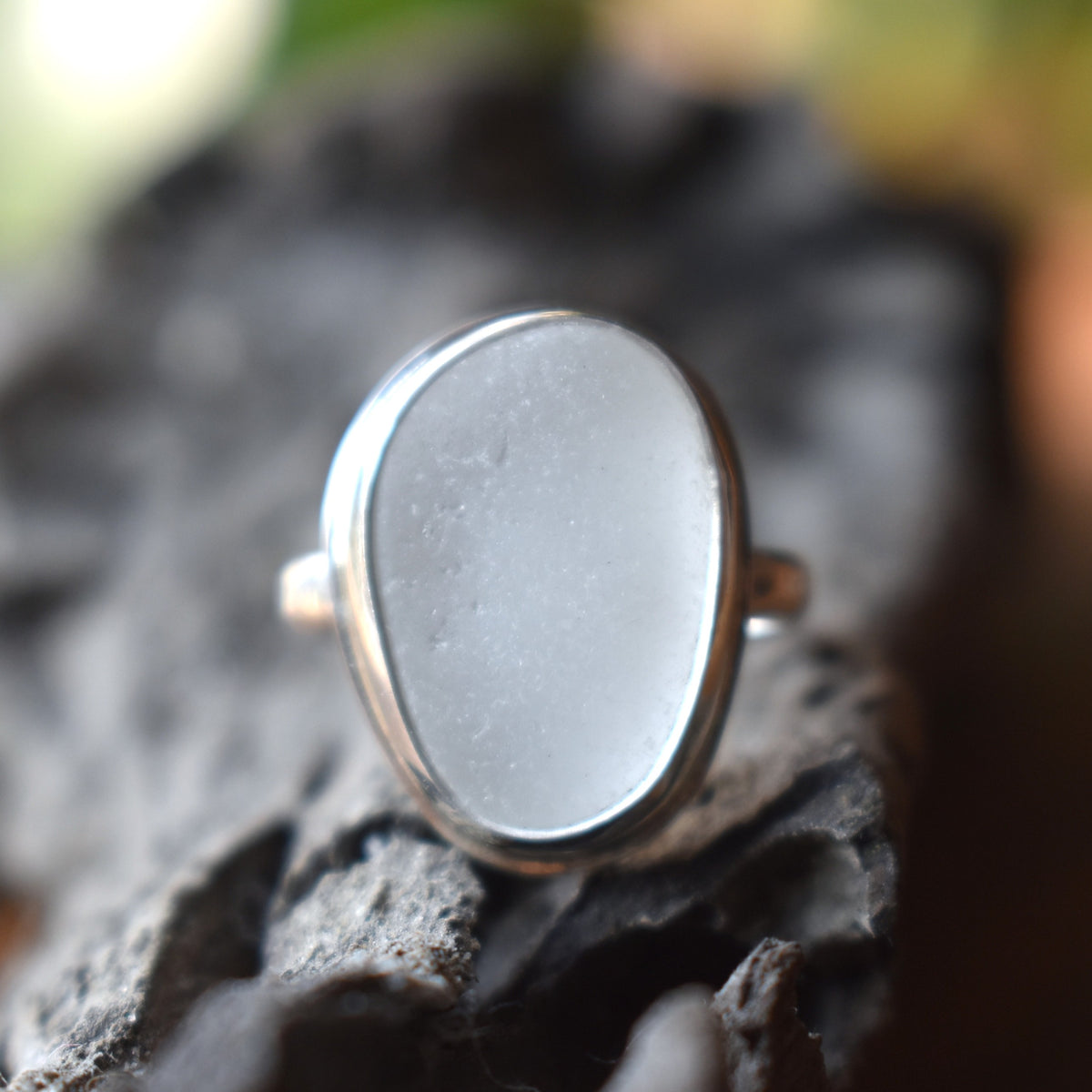 Authentic Weathered Sea Glass Ring - White - size 7.25