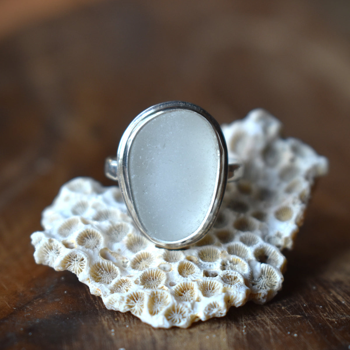 Authentic Weathered Sea Glass Ring - White - size 7.25