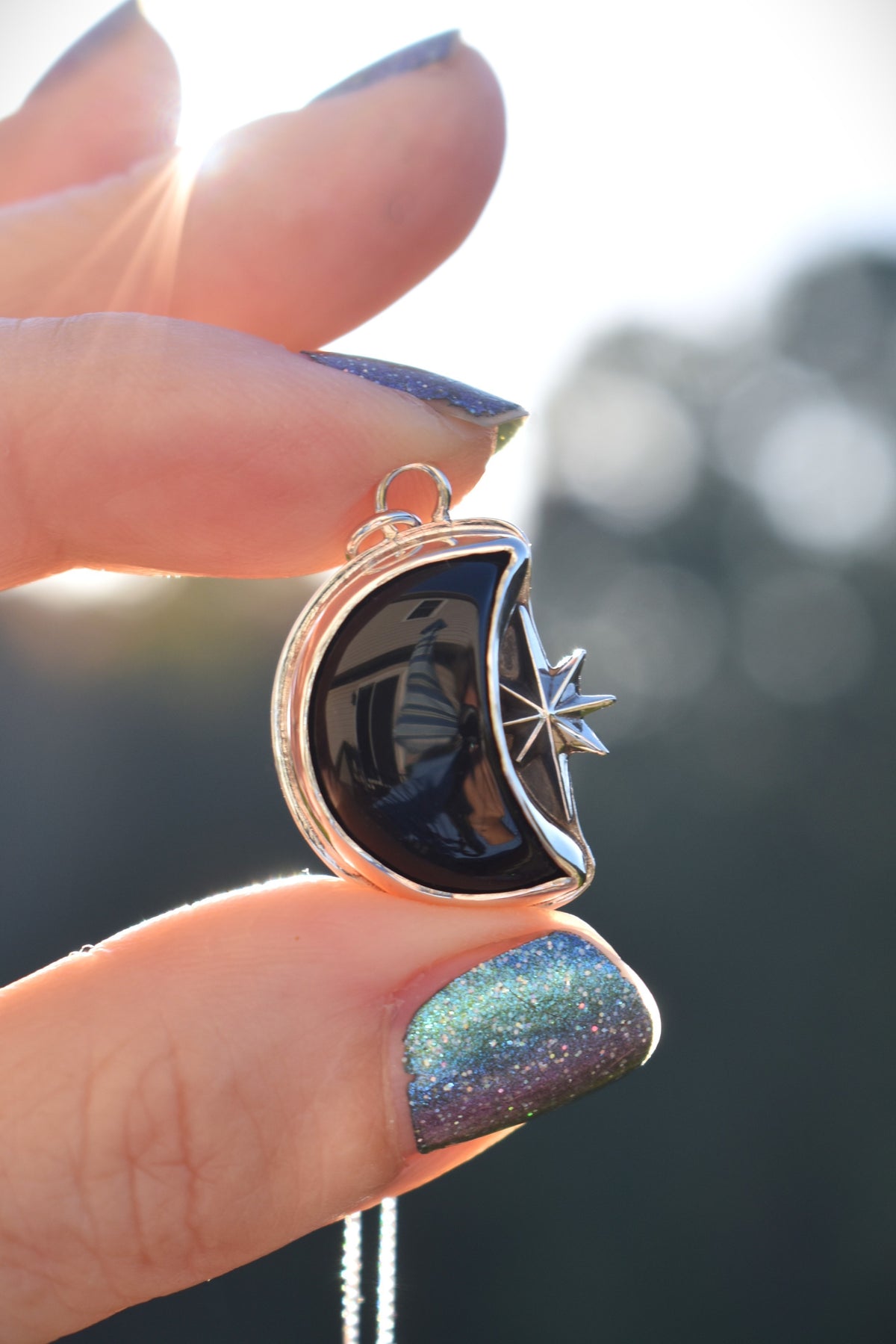 Black Onyx Moon & Star Necklace