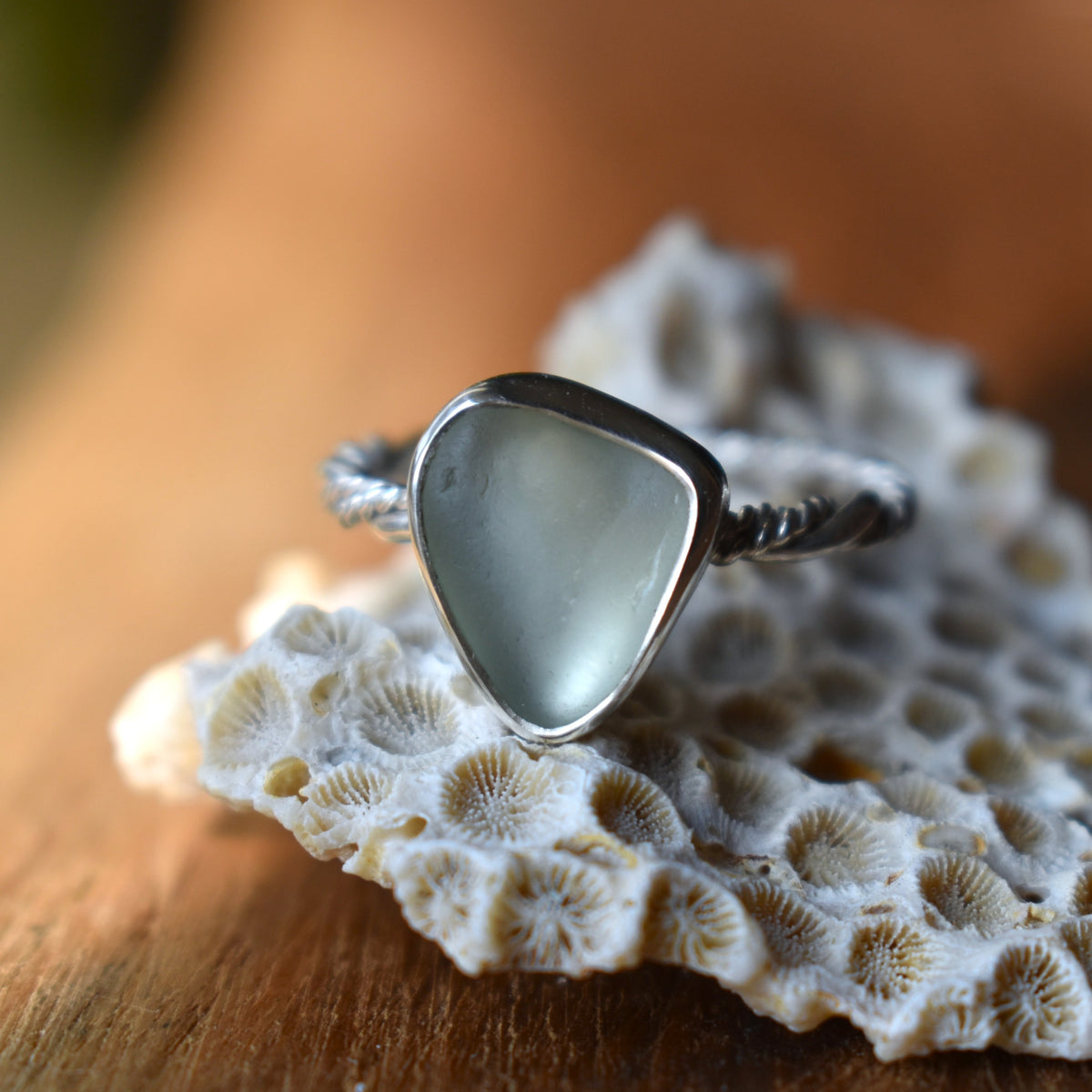 Authentic Weathered Sea Glass Ring - Seafoam - size 7.5